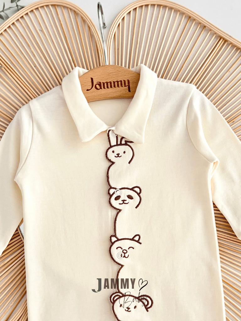 Zoo Hayvan Nakışlı Unisex Tulum -KREM