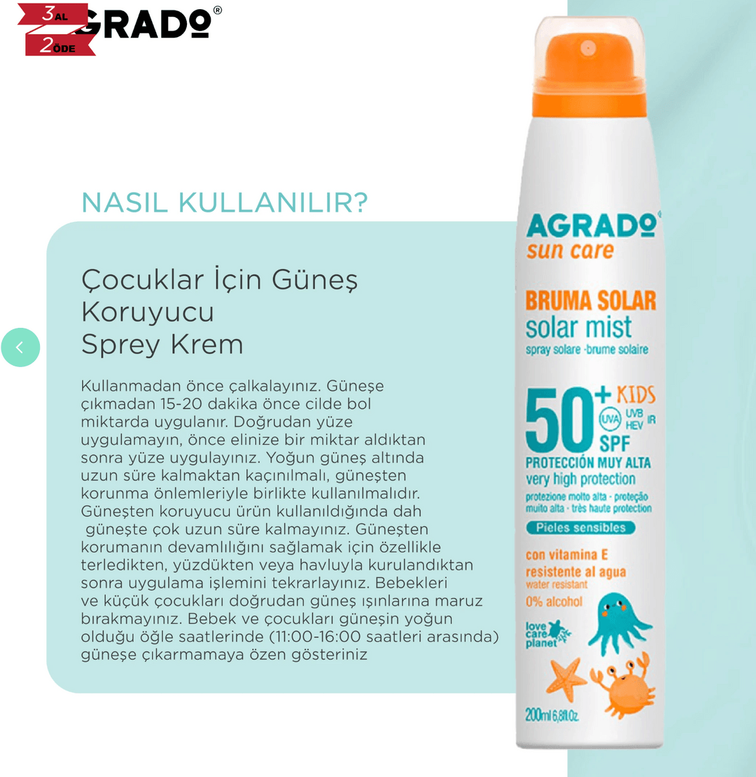 Agrado Çocuklar İçin Güneş Koruyucu Sprey