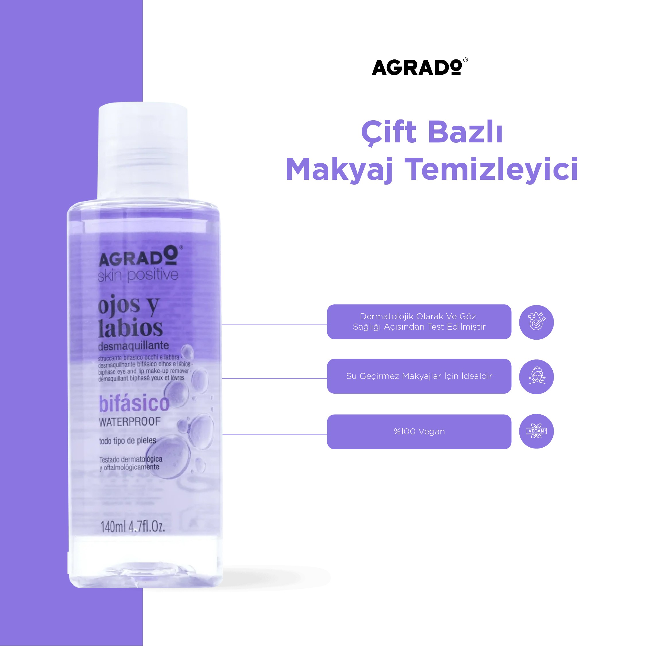 Göz ve Dudak Bölgesine Özel Çift Fazlı Makyaj Temizleyici (140ml)
