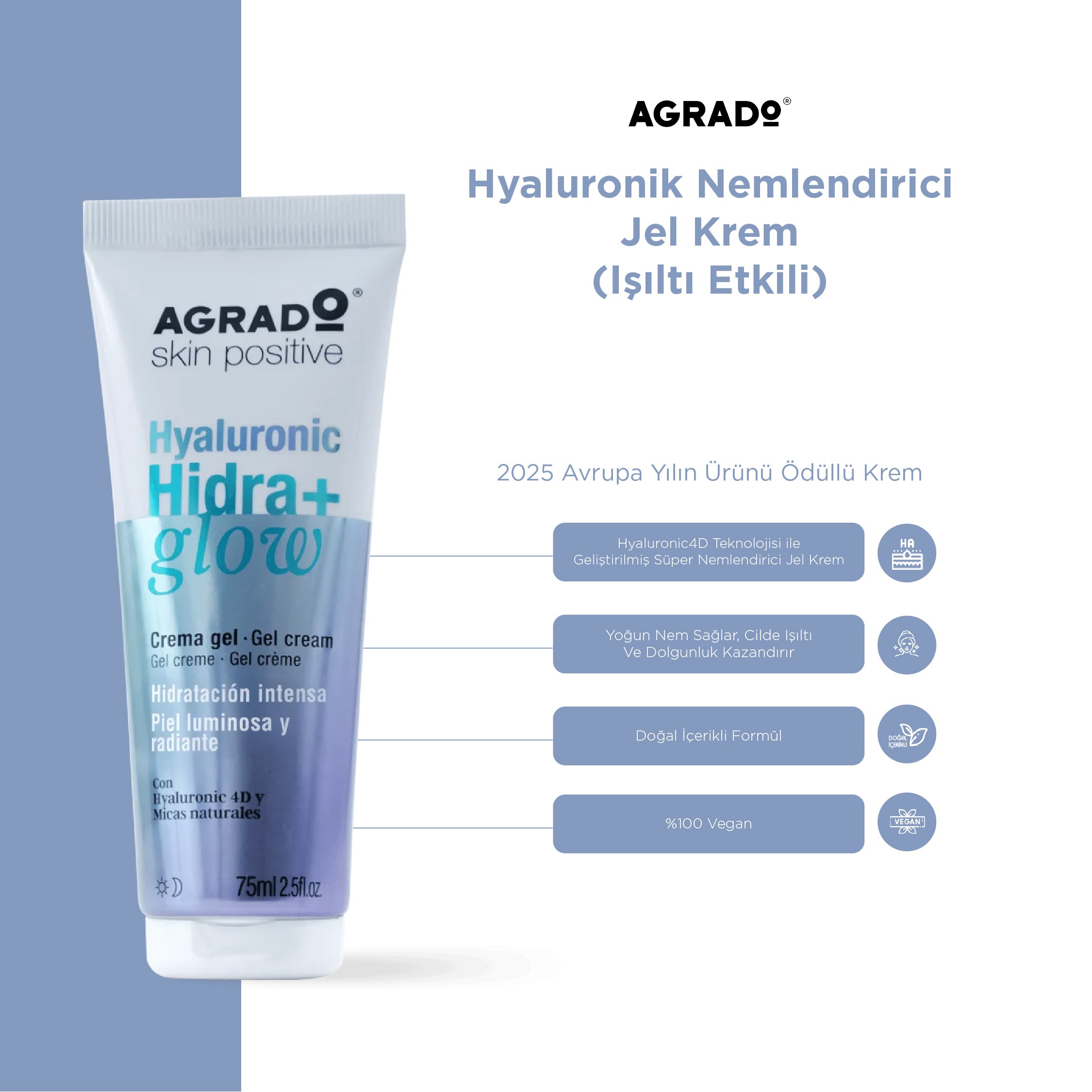 Hyaluronik Nemlendirici Işıltı Etkili Jel Krem - (75ml)