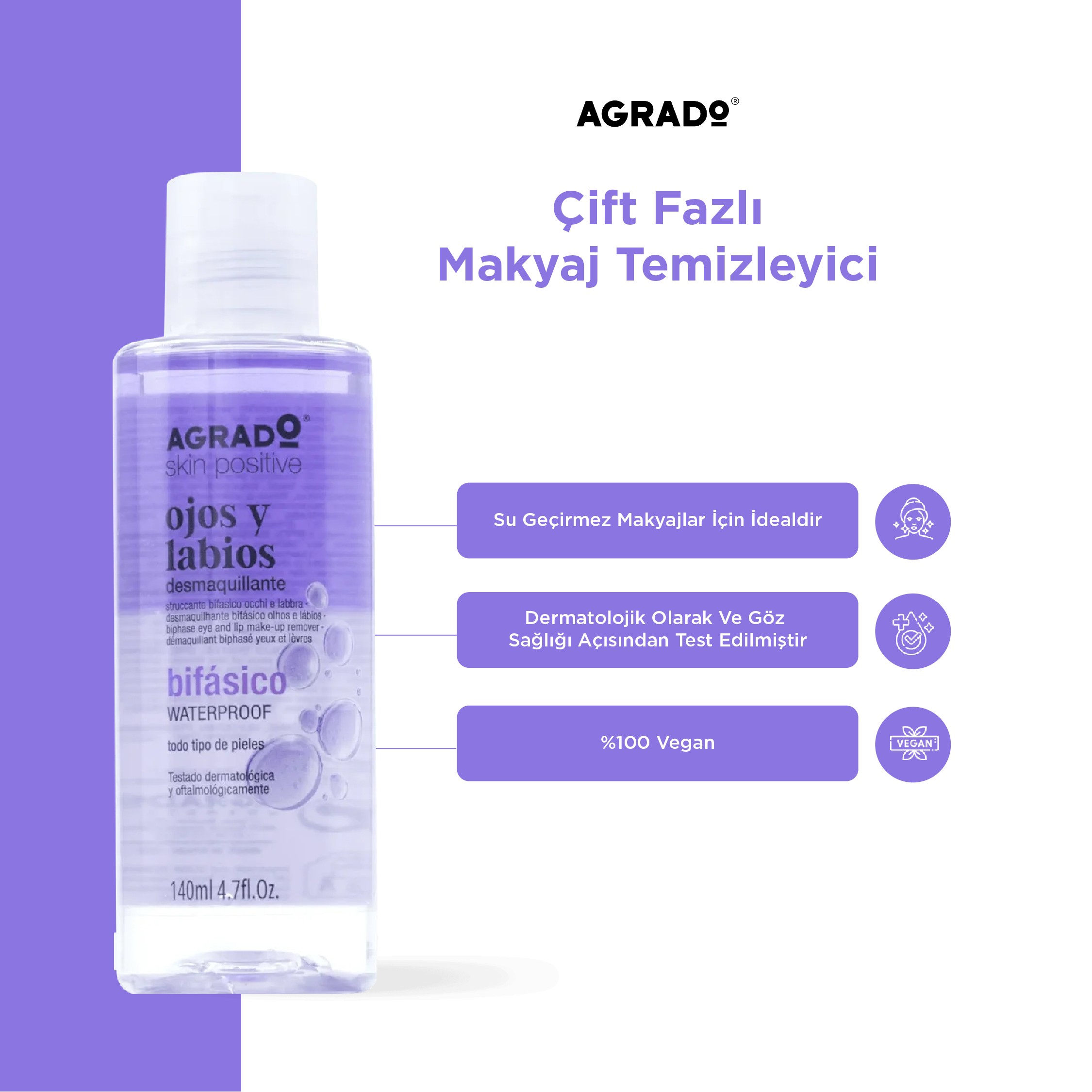 Göz ve Dudak Bölgesine Özel Çift Fazlı Makyaj Temizleyici (140ml)