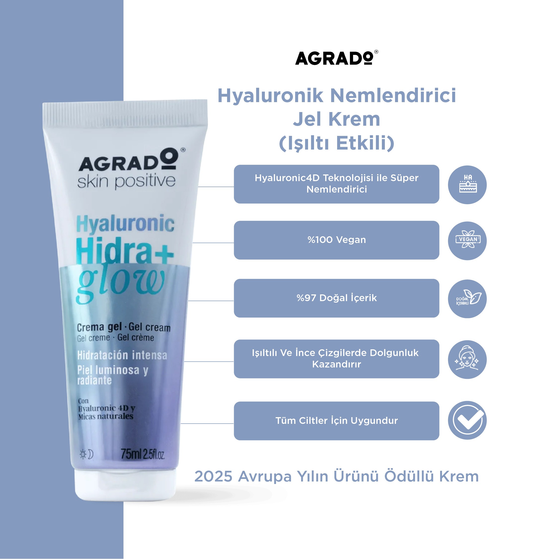 Hyaluronik Nemlendirici Işıltı Etkili Jel Krem - (75ml)