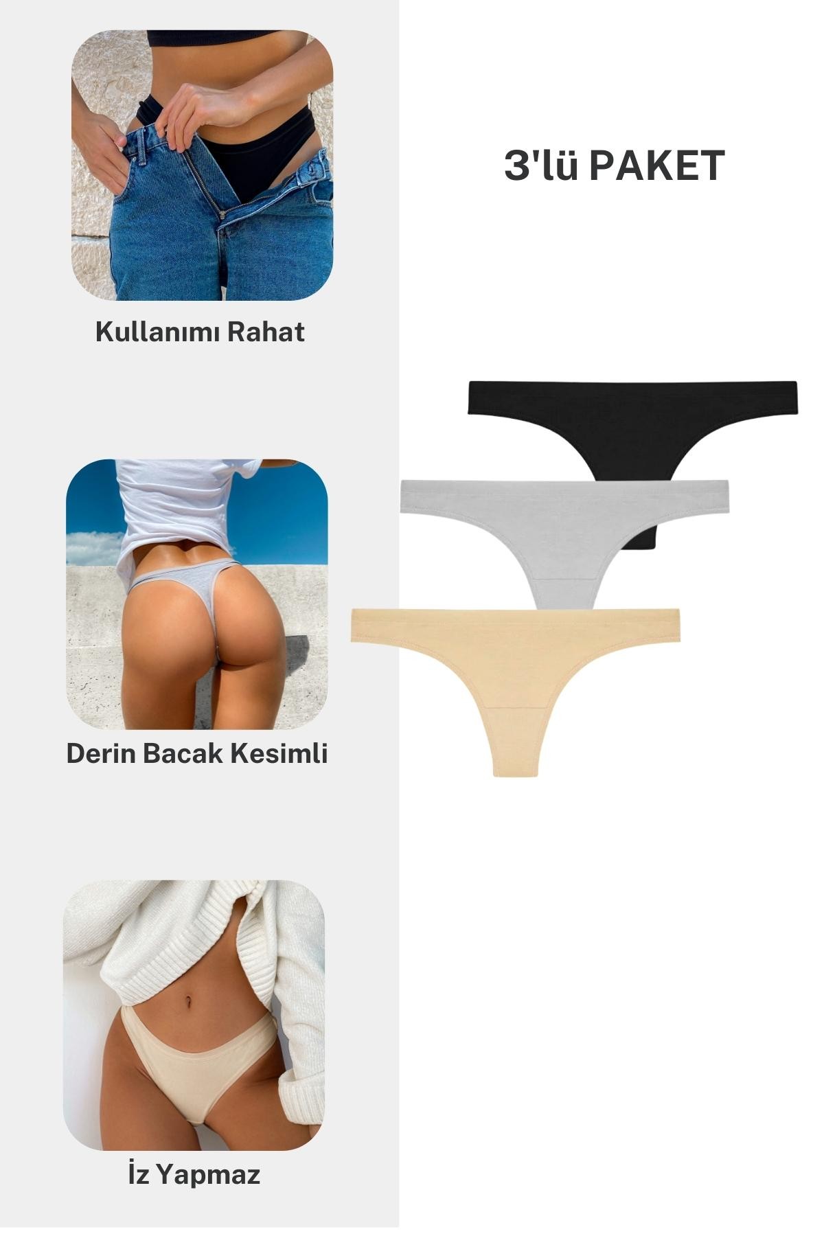 Basic Tones İz Yapmaz Tanga Külot 3’lü Paket