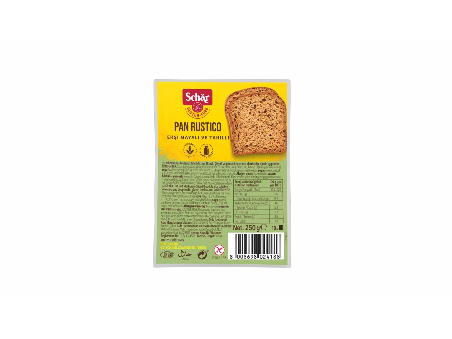Schar Pan Rustıco Ekşi Mayalı Ve Tahıllı Glutensiz Ekmek 250 Gr