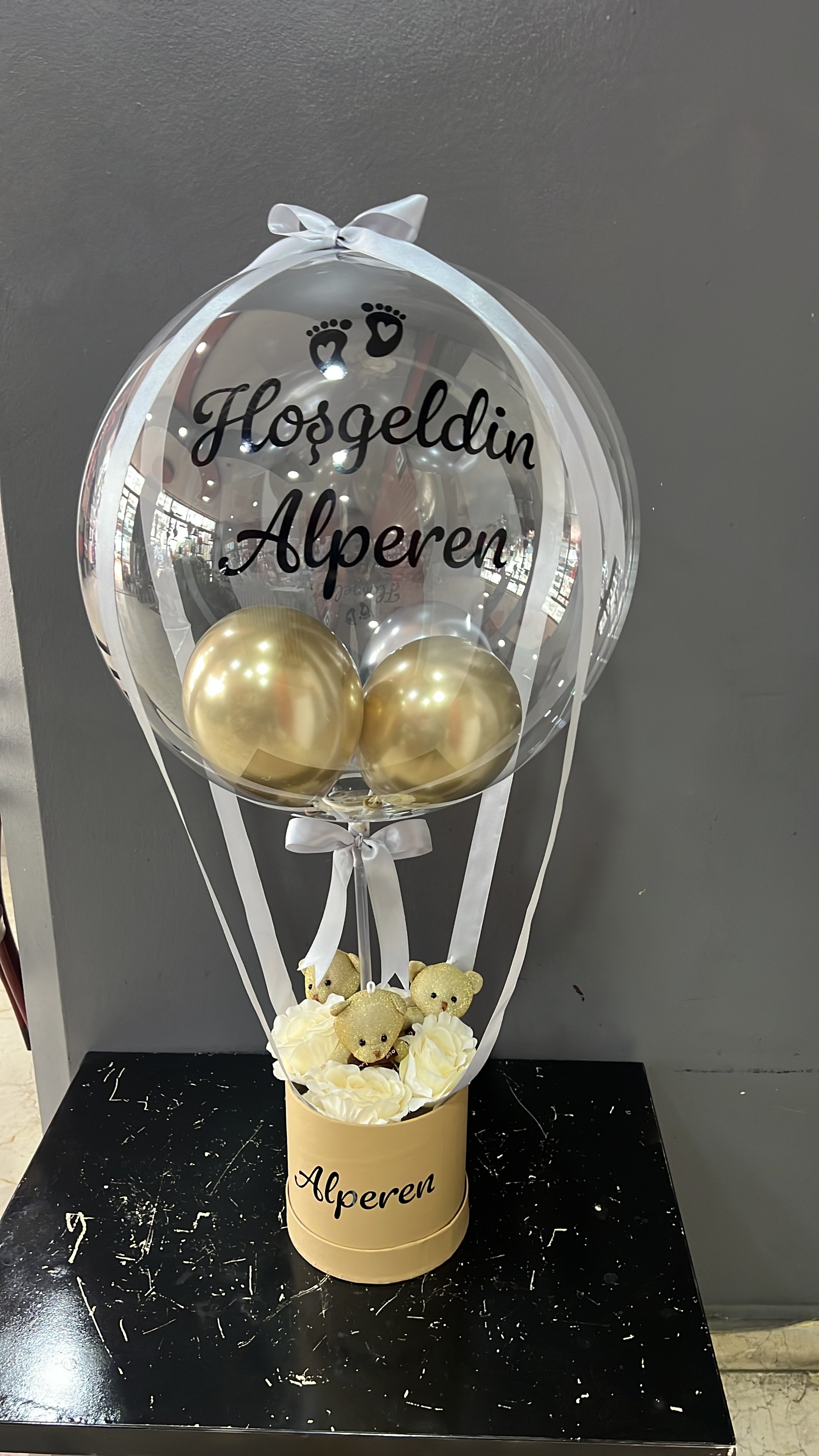 Yenidoğan Ayıcıklı Bebek Hediyesi Balon Kutusu