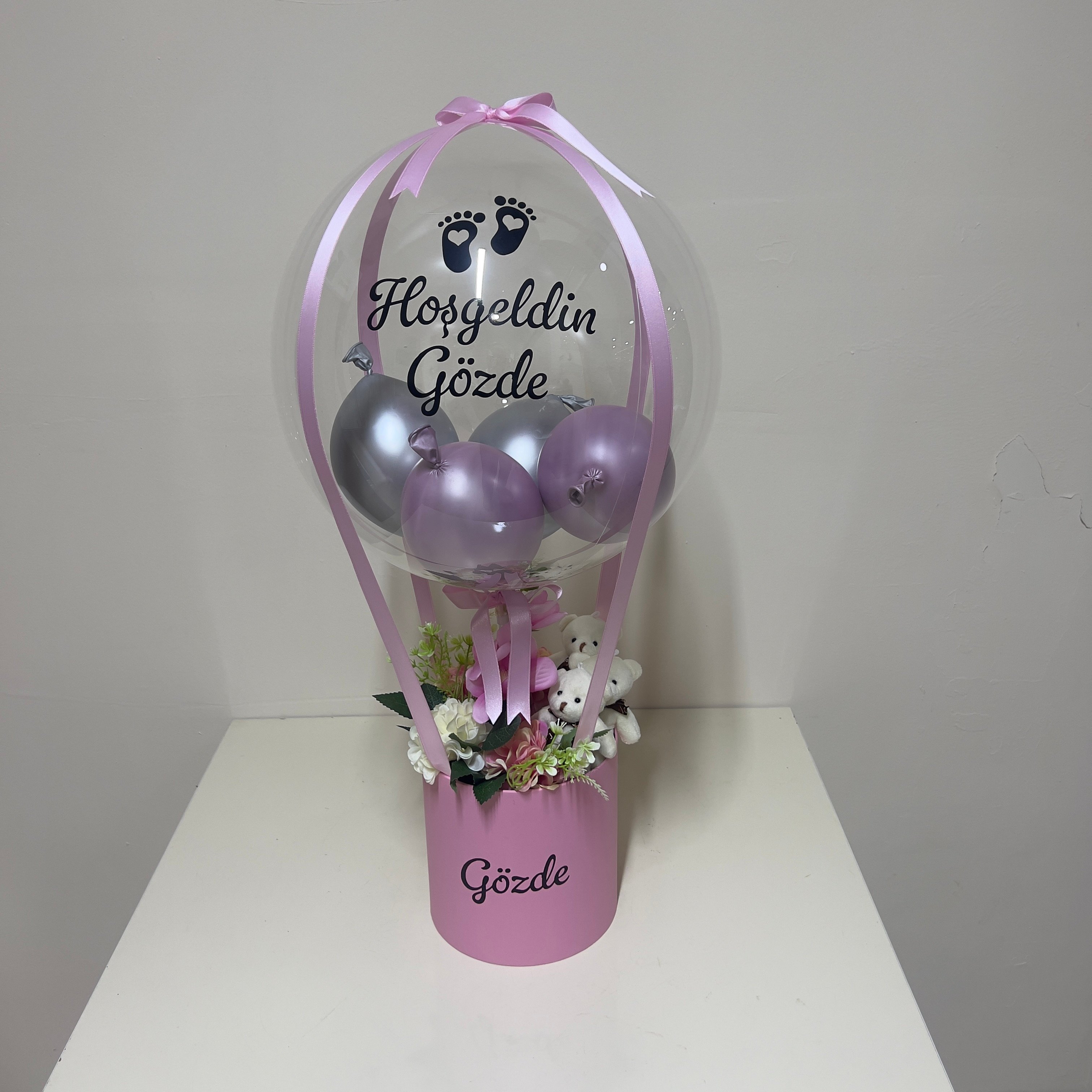 Yenidoğan Ayıcıklı Bebek Hediyesi Balon Kutusu