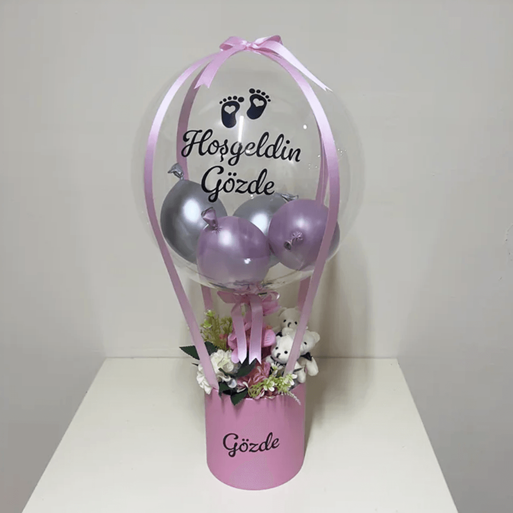Yenidoğan Ayıcıklı Bebek Hediyesi Balon Kutusu