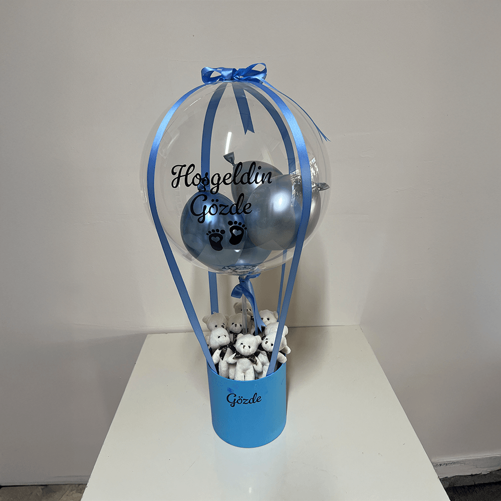 Yenidoğan Ayıcıklı Erkek Bebek Hediyesi Balon Kutusu