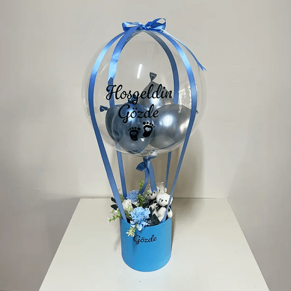 Yenidoğan Ayıcıklı Bebek Hediyesi Balon Kutusu