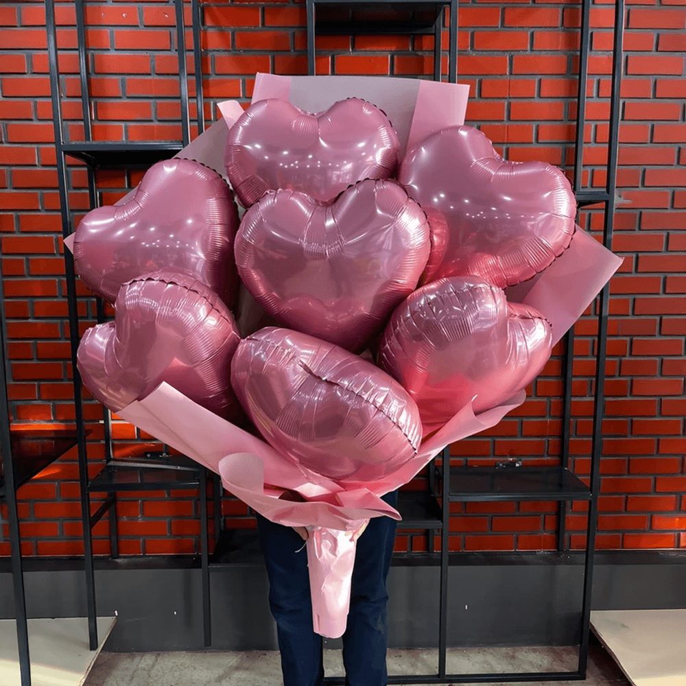 Pembe Kalp Folyo Balon Buketi