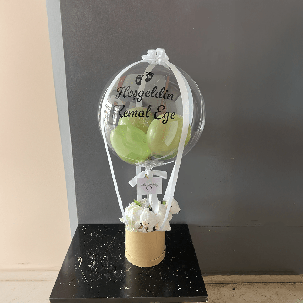 Yenidoğan Ayıcıklı Bebek Hediyesi Balon Kutusu