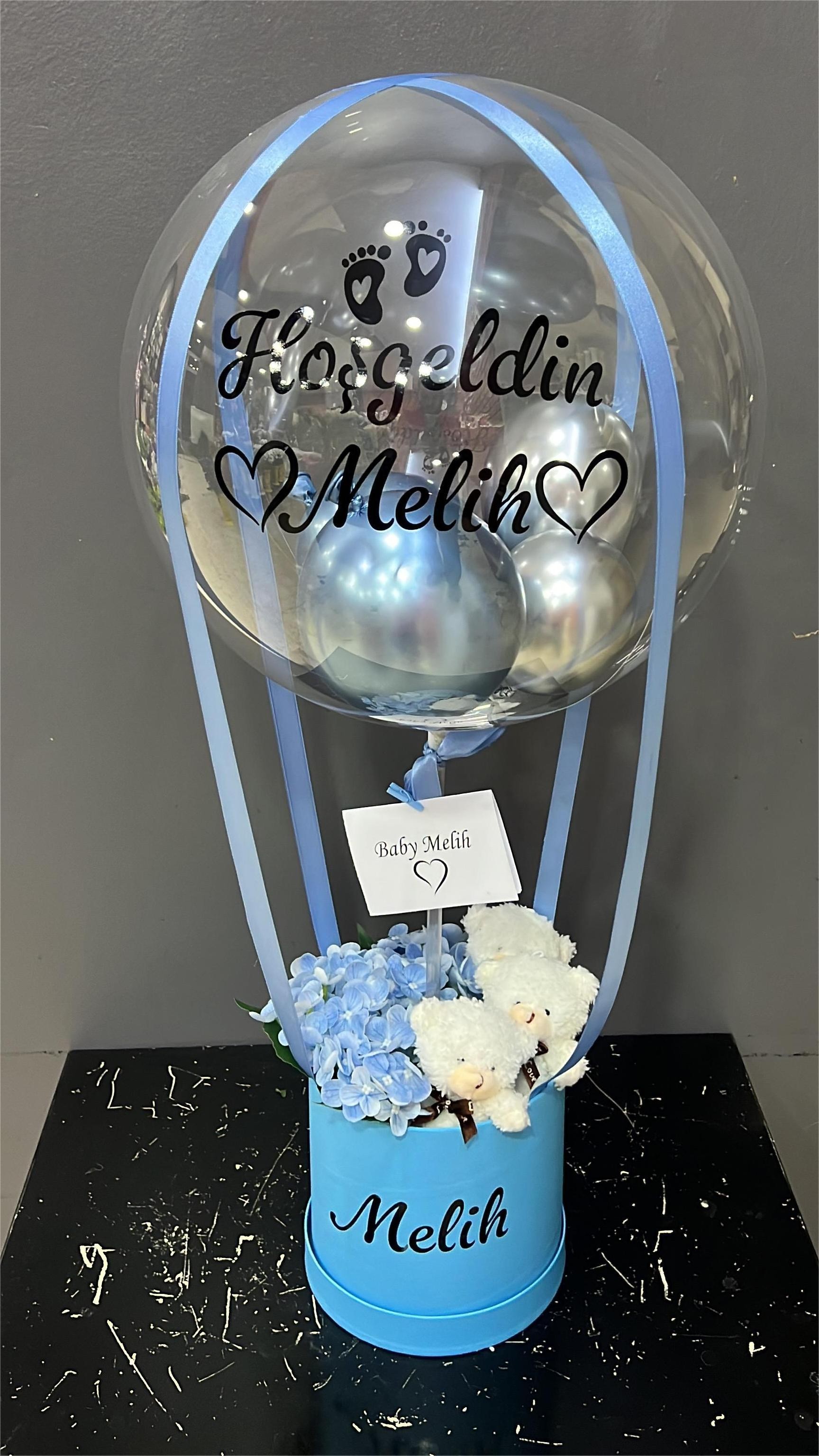 Yenidoğan Ayıcıklı Bebek Hediyesi Balon Kutusu