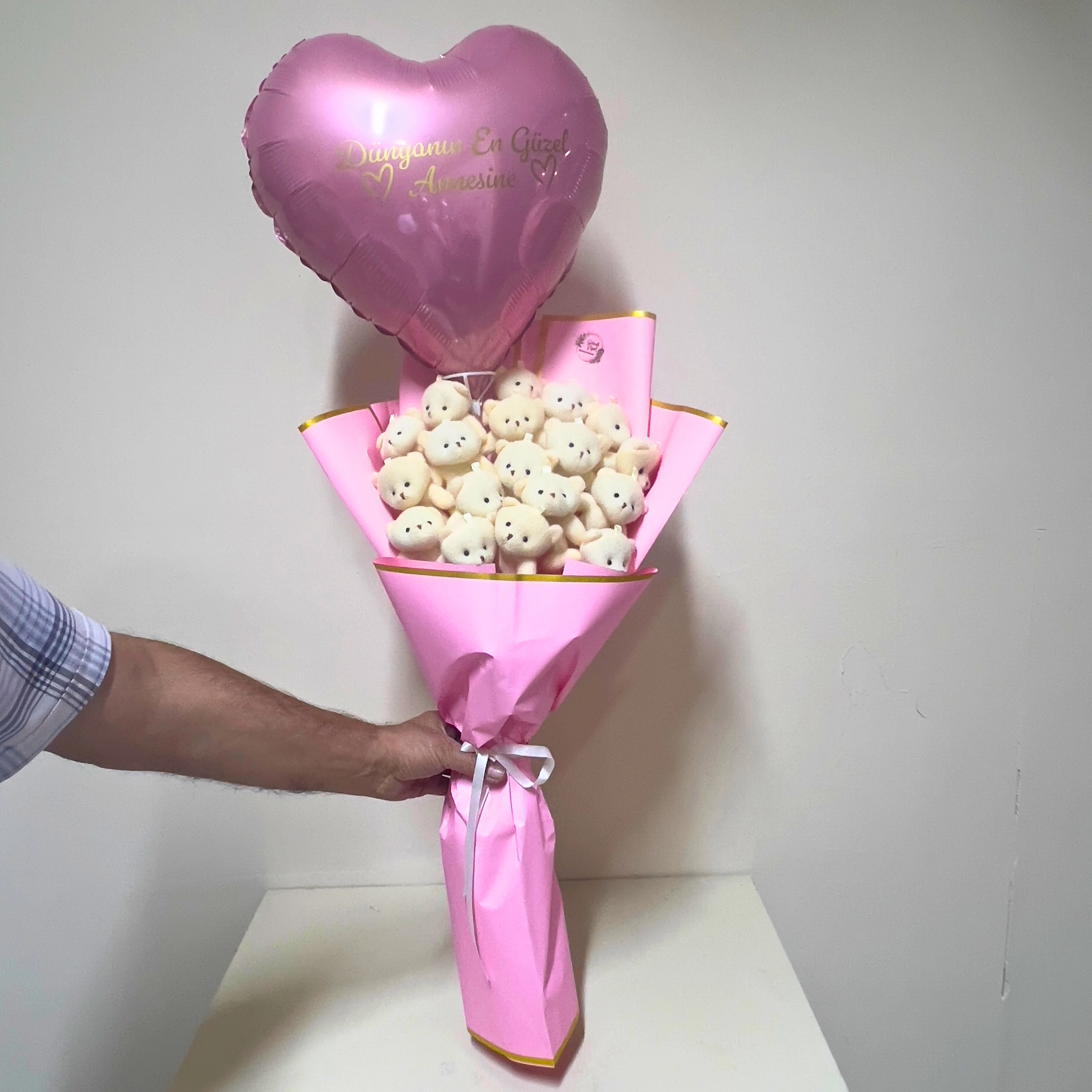 Kalp Balonlu Ayıcık Buketi