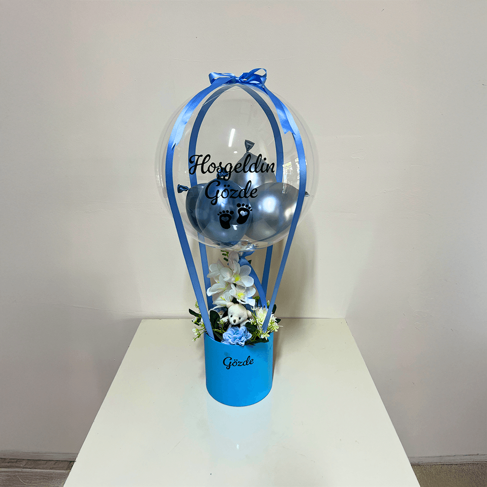 Yenidoğan Çiçekli Erkek Bebek Hediyesi Balon Kutusu
