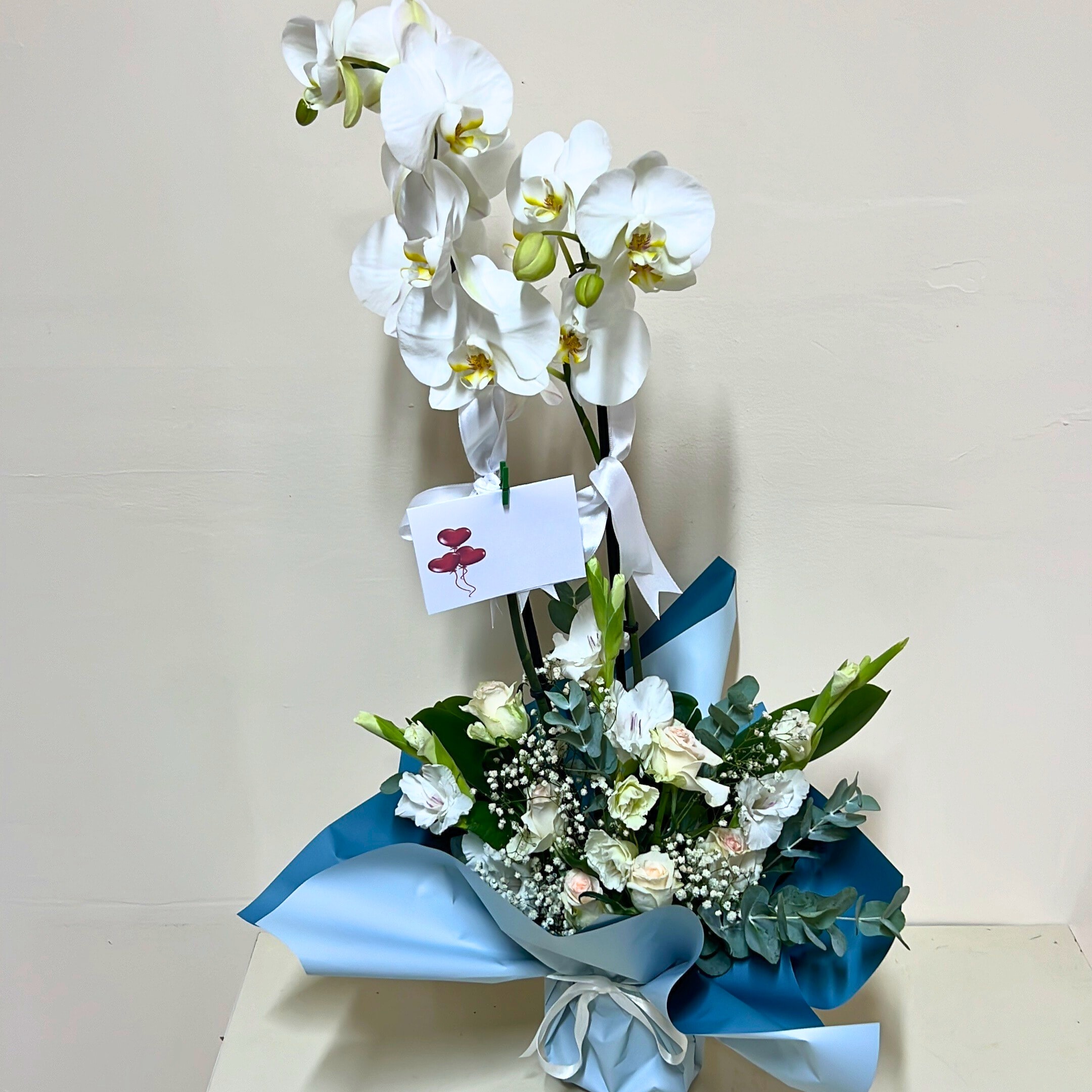 2 Dal Beyaz Orkide Çiçeği Arajmanlı