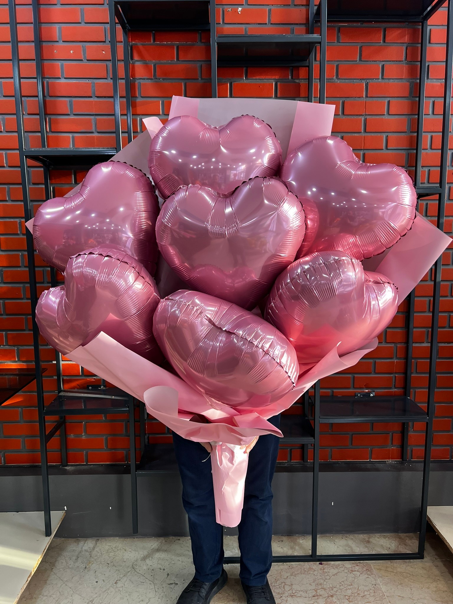 Pembe Kalp Folyo Balon Buketi