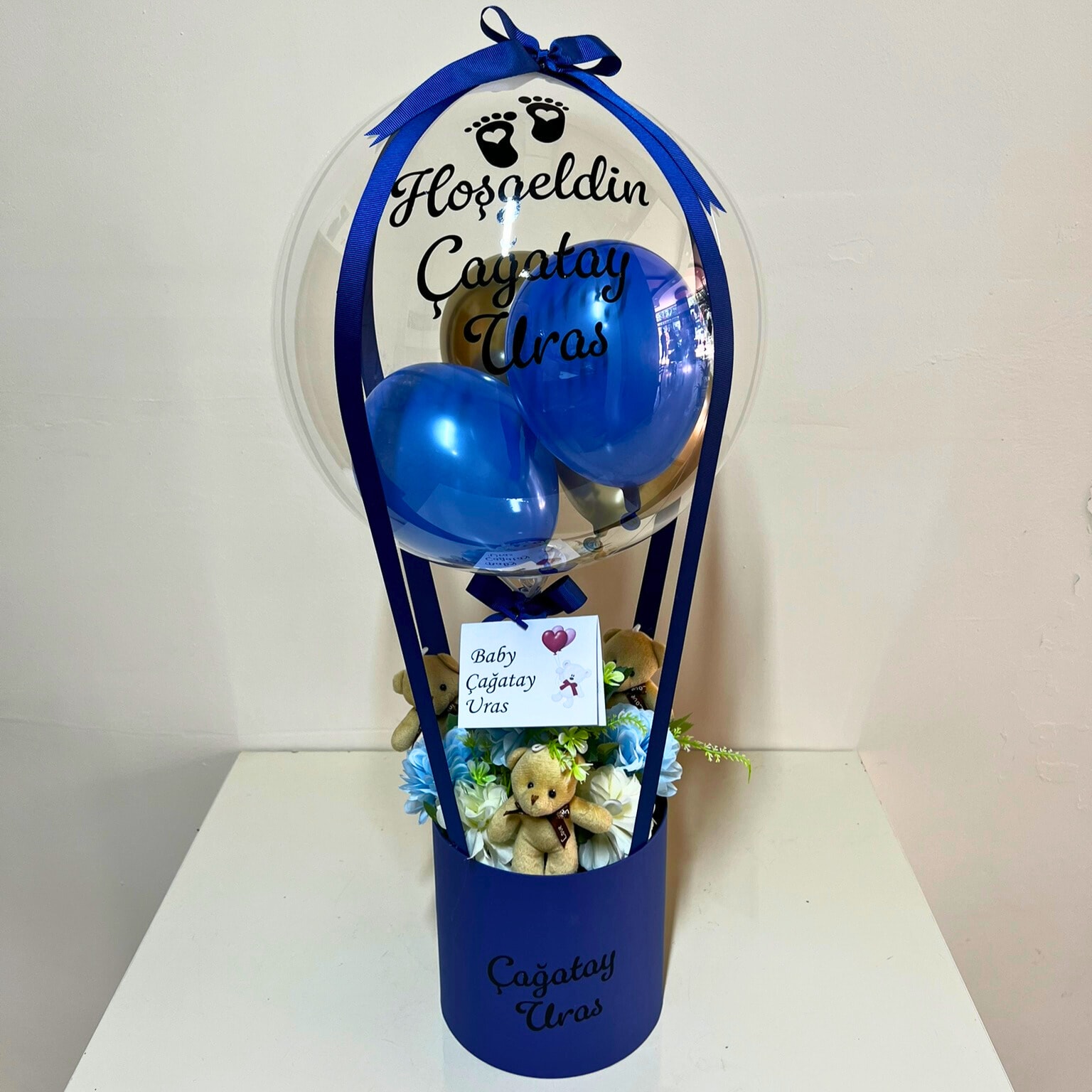 Yenidoğan Ayıcıklı Bebek Hediyesi Balon Kutusu