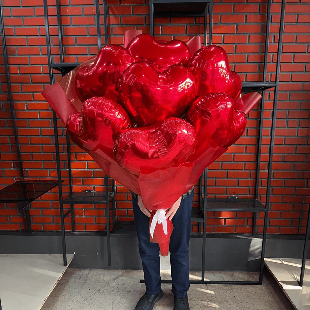 Kırmızı Kalp Folyo Balon Buketi