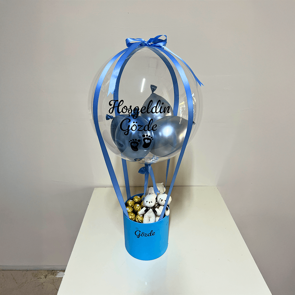 Yenidoğan Ayıcıklı Çikolata Erkek Bebek Hediyesi Balon Kutusu