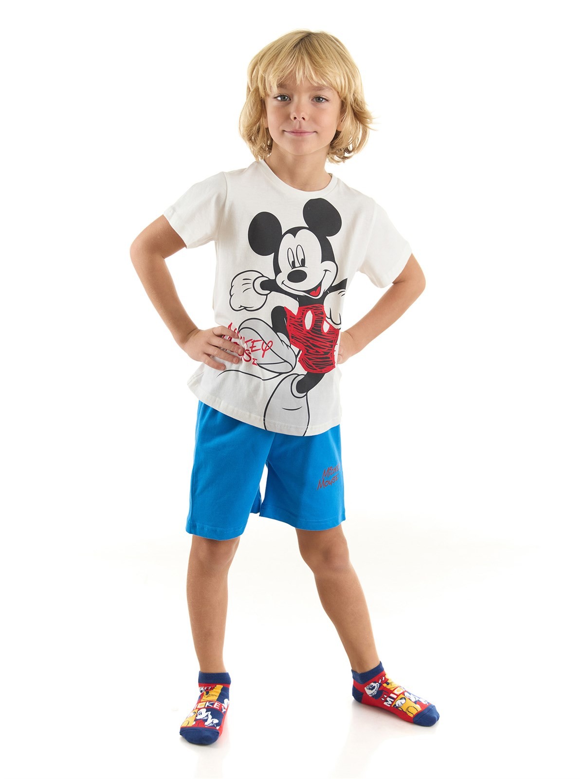 Mickey Mouse Lisanslı Erkek Çocuk Tişört ve Şortlu Pijama Takımı 20980