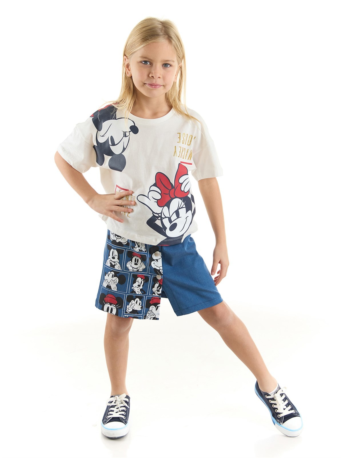 Disney Minnie Mouse Lisanslı Kız Çocuk Tişört ve Kot Şort 2'li Takım 20912