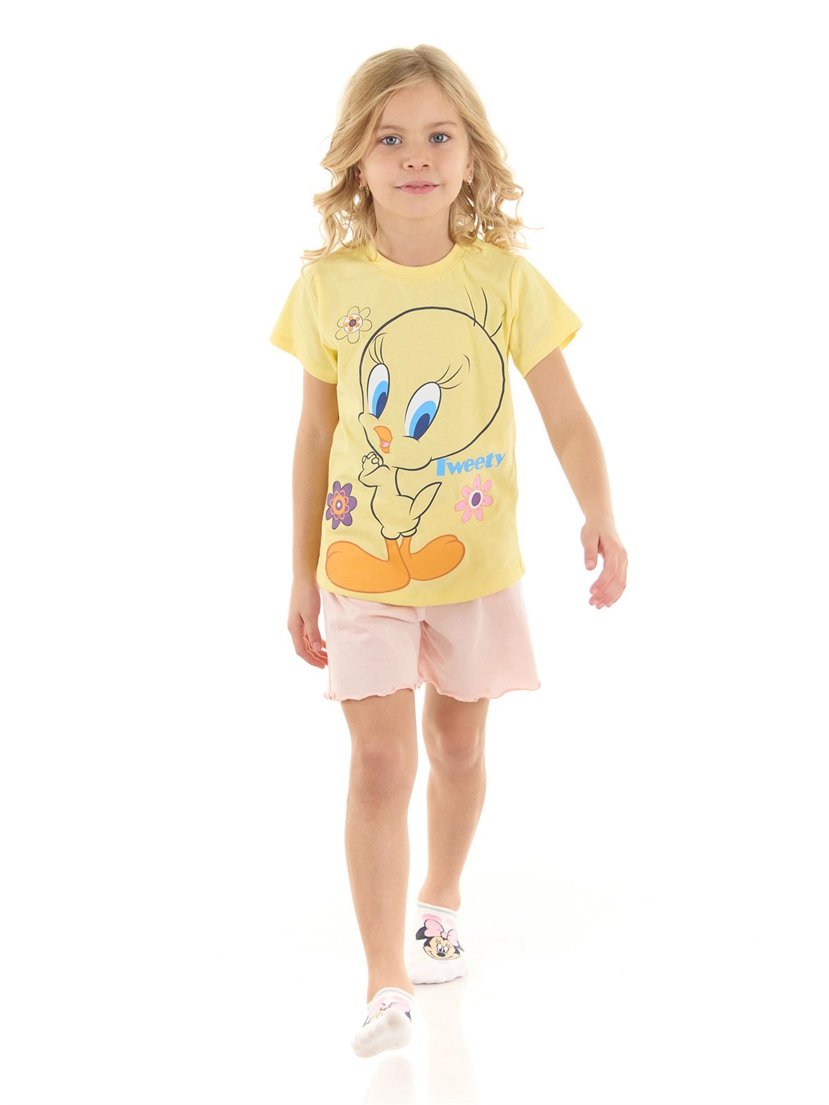 Tweety Lisanslı Kız Çocuk Tişört ve Şortlu Pijama Takımı 20959