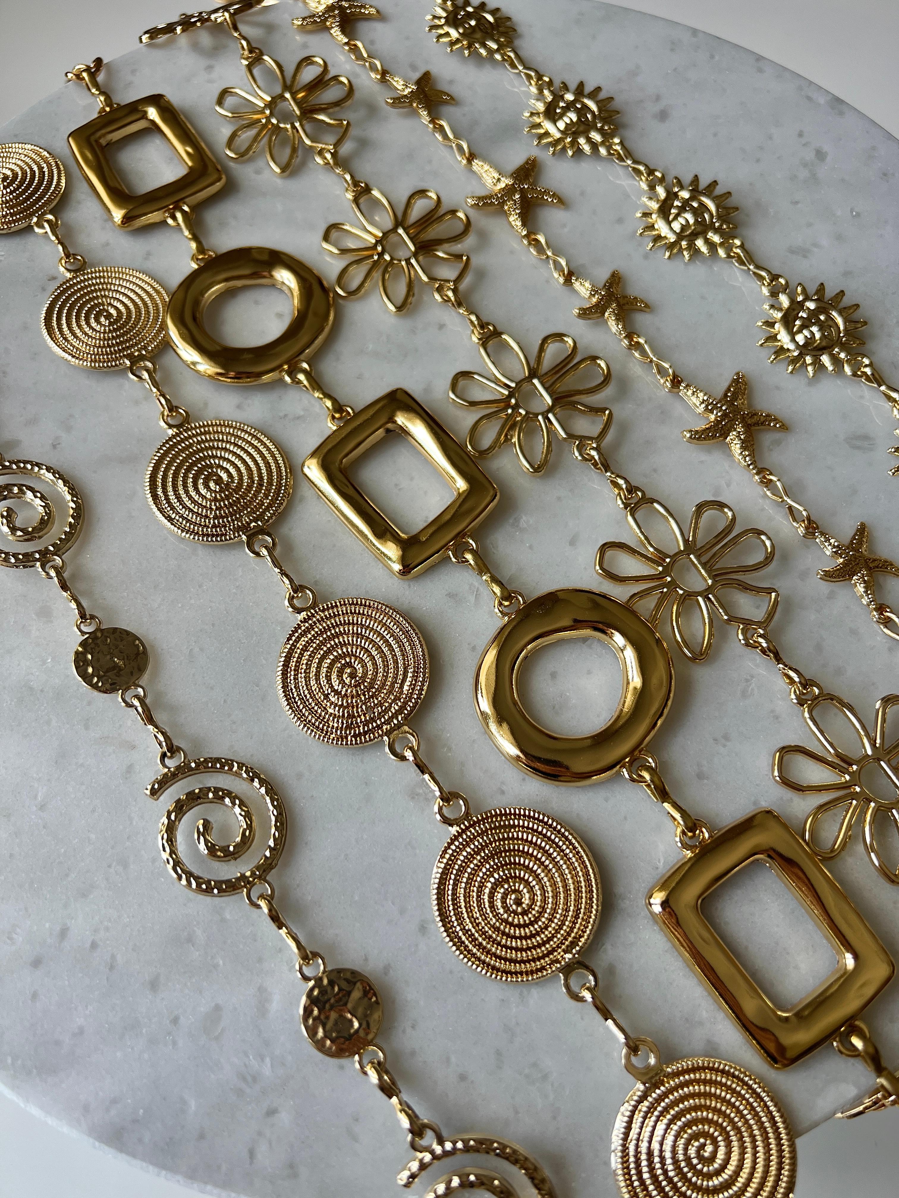Çiçek detay zincir kemer 14K gold