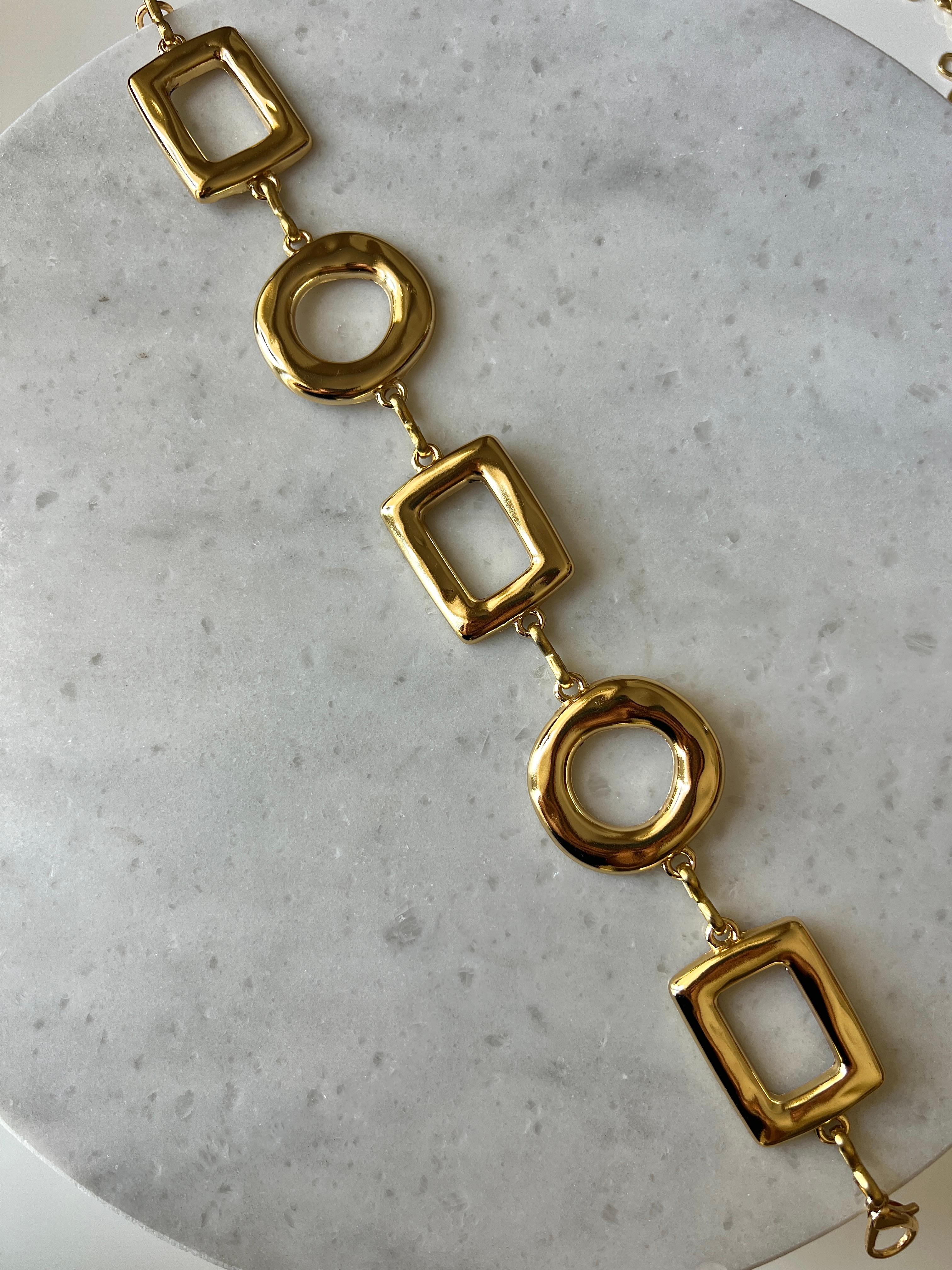 Kare yuvarlak detay zincir kemer 14K gold