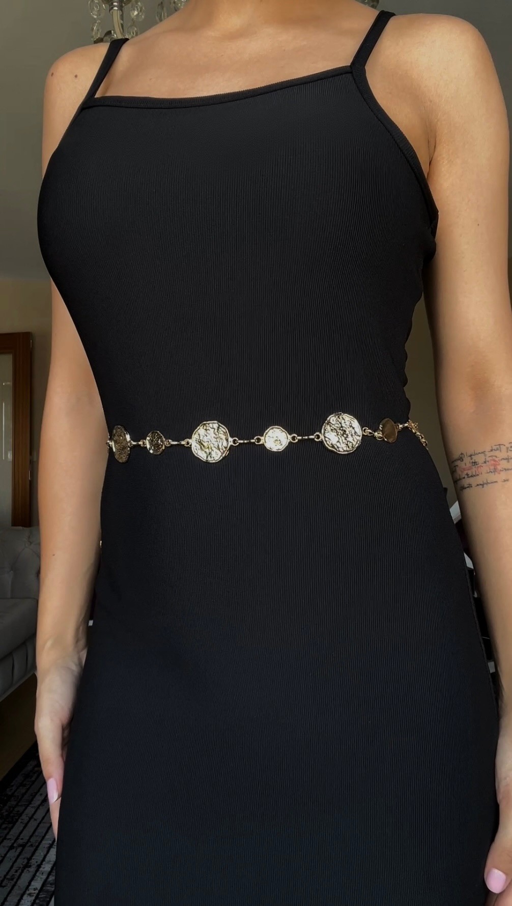 Yuvarlak toka detay zincir kemer 18K gold