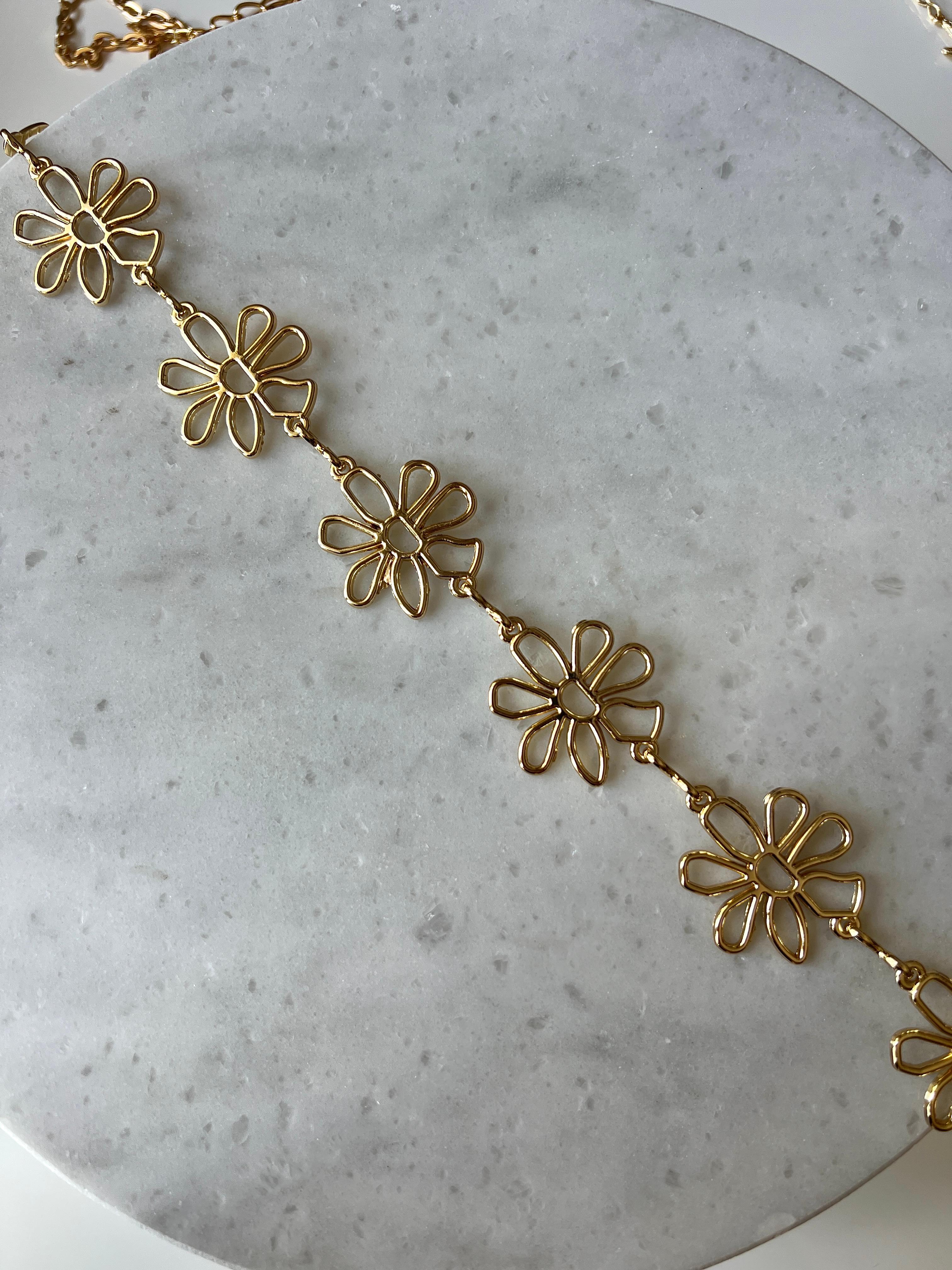 Çiçek detay zincir kemer 14K gold