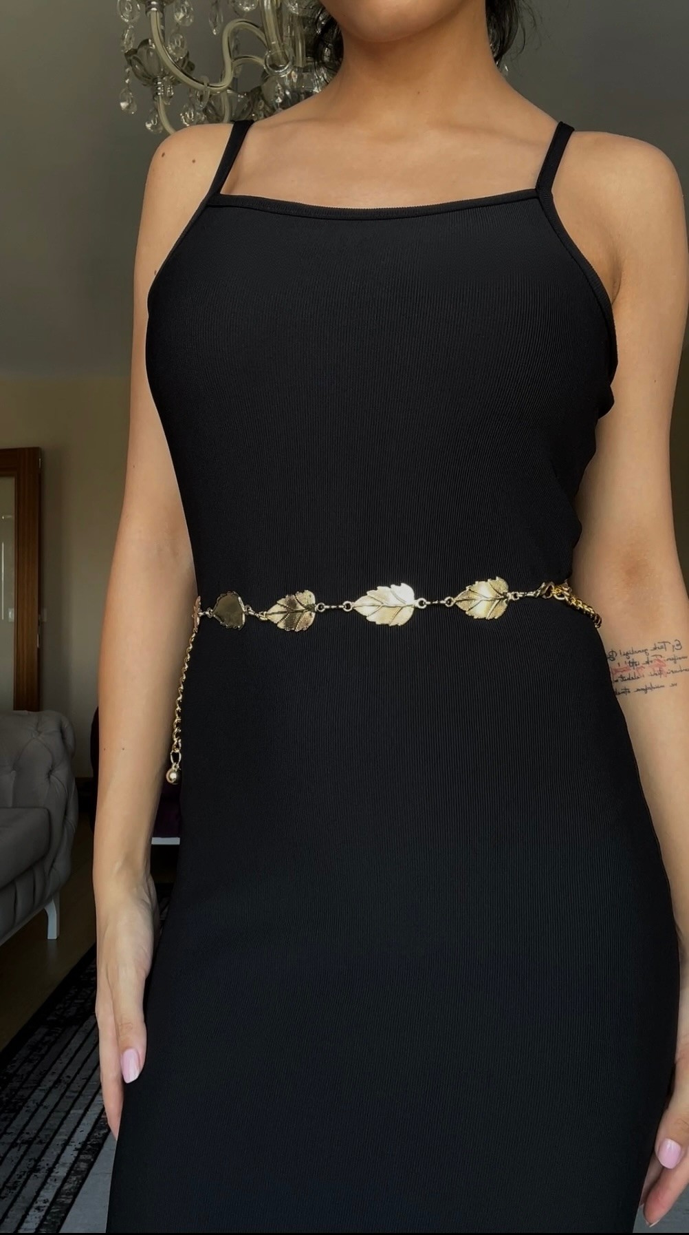 Yaprak detay zincir kemer 18K gold