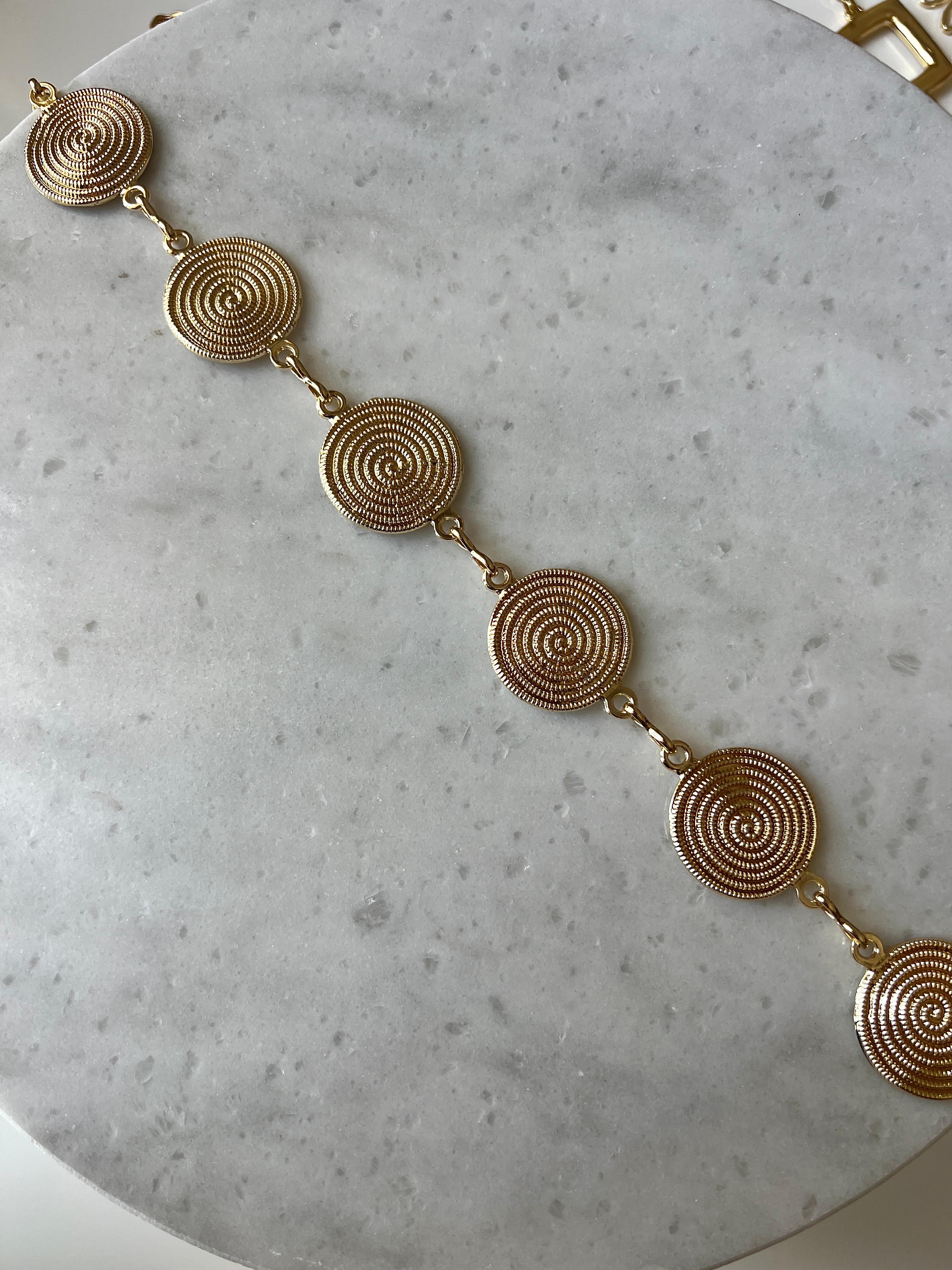 Yuvarlak aksesuar detay zincir kemer 14K gold