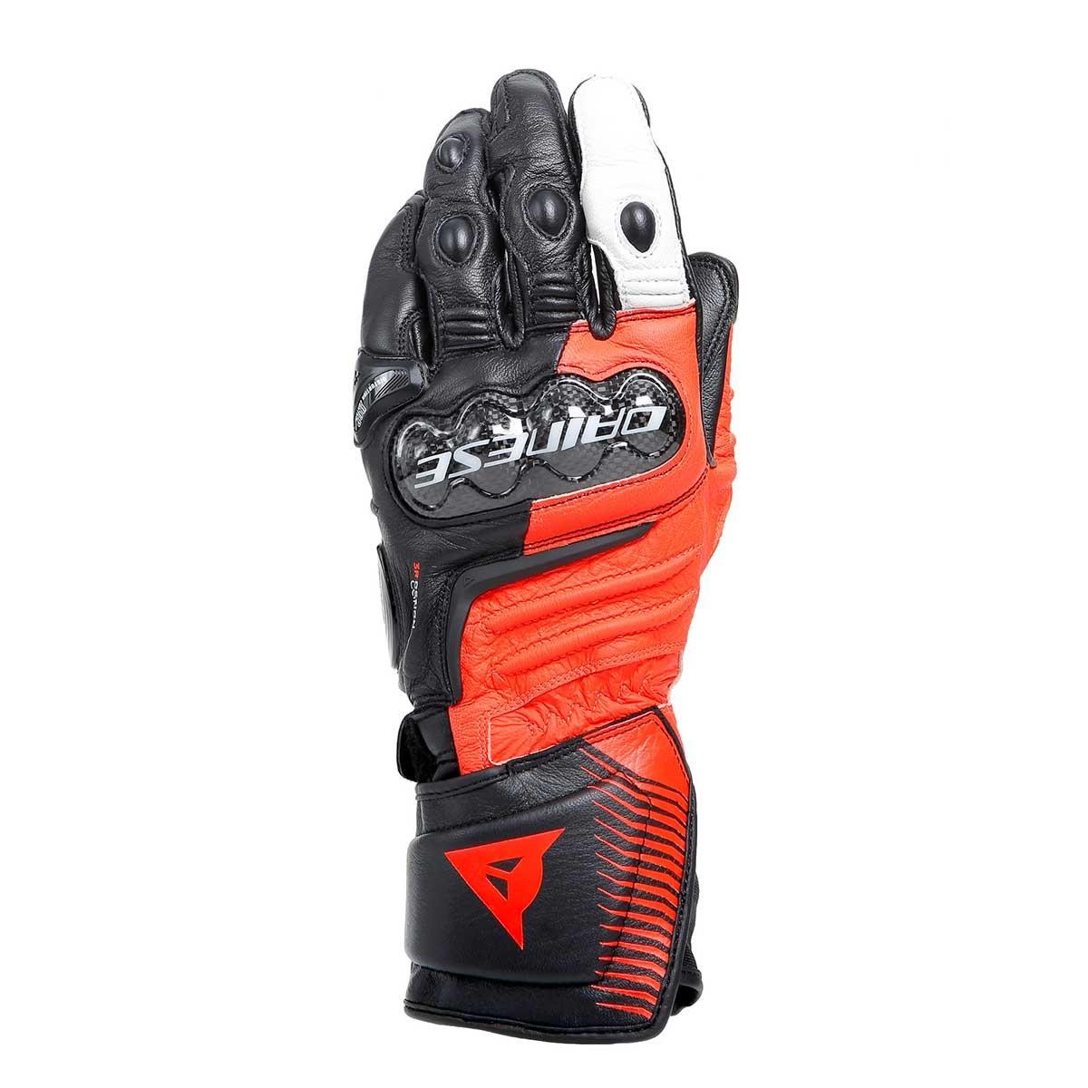 Dainese Carbon 4 Long Black Fluo Red White Deri Eldiven