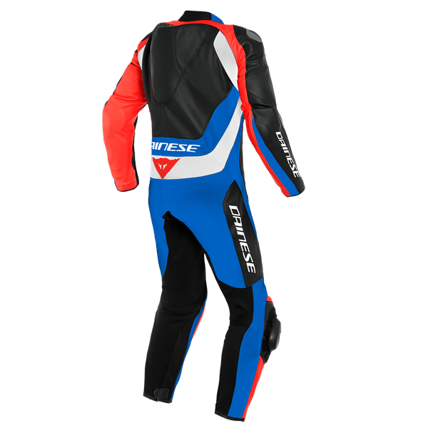 DAINESE/ASSEN 2 1 PC.PERF.LTHR SUIT BLK LIGHT BLUE FLUO RED