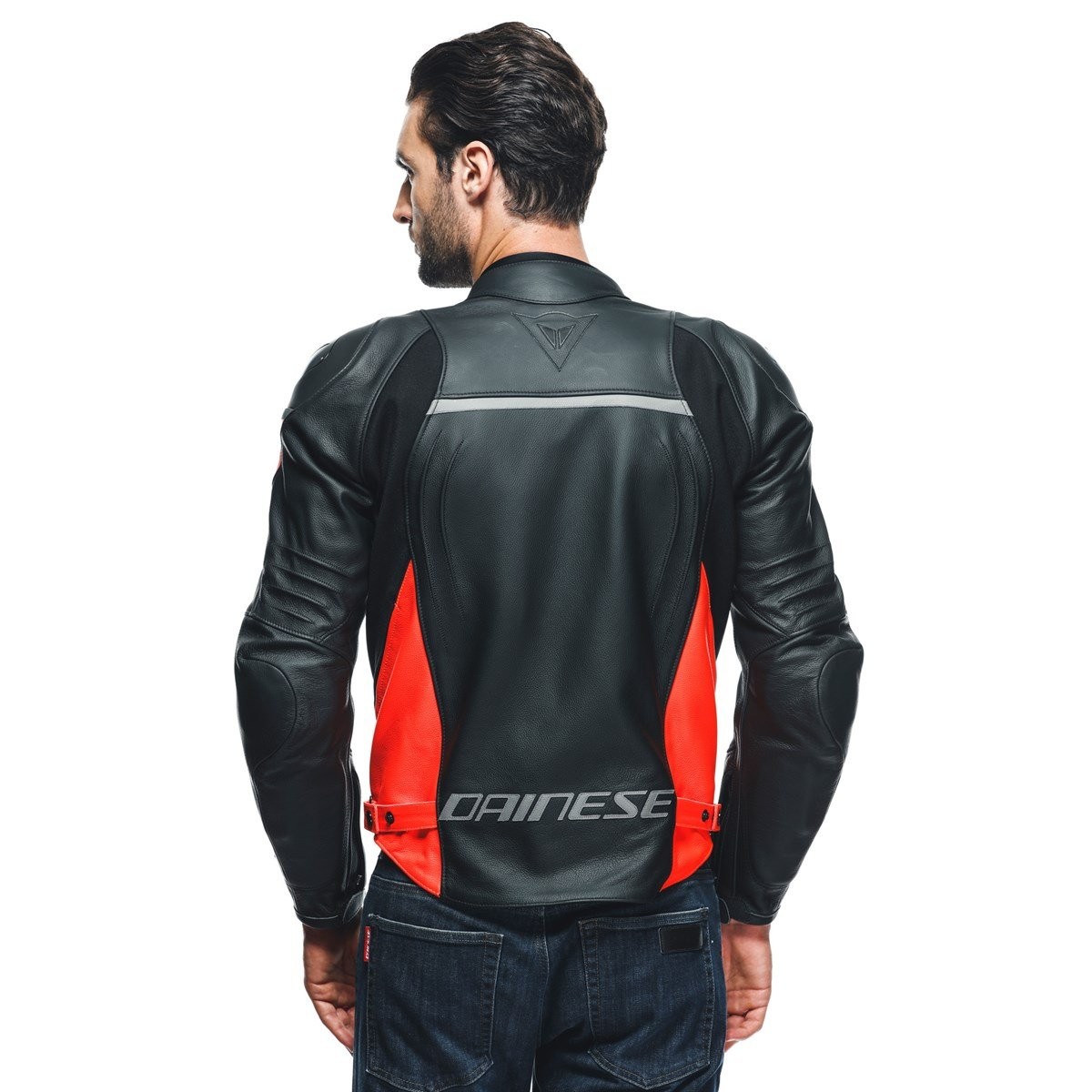 DAINESE CEKET RACING 4 LEATHER JACKET/BLACK/FLUO-RED