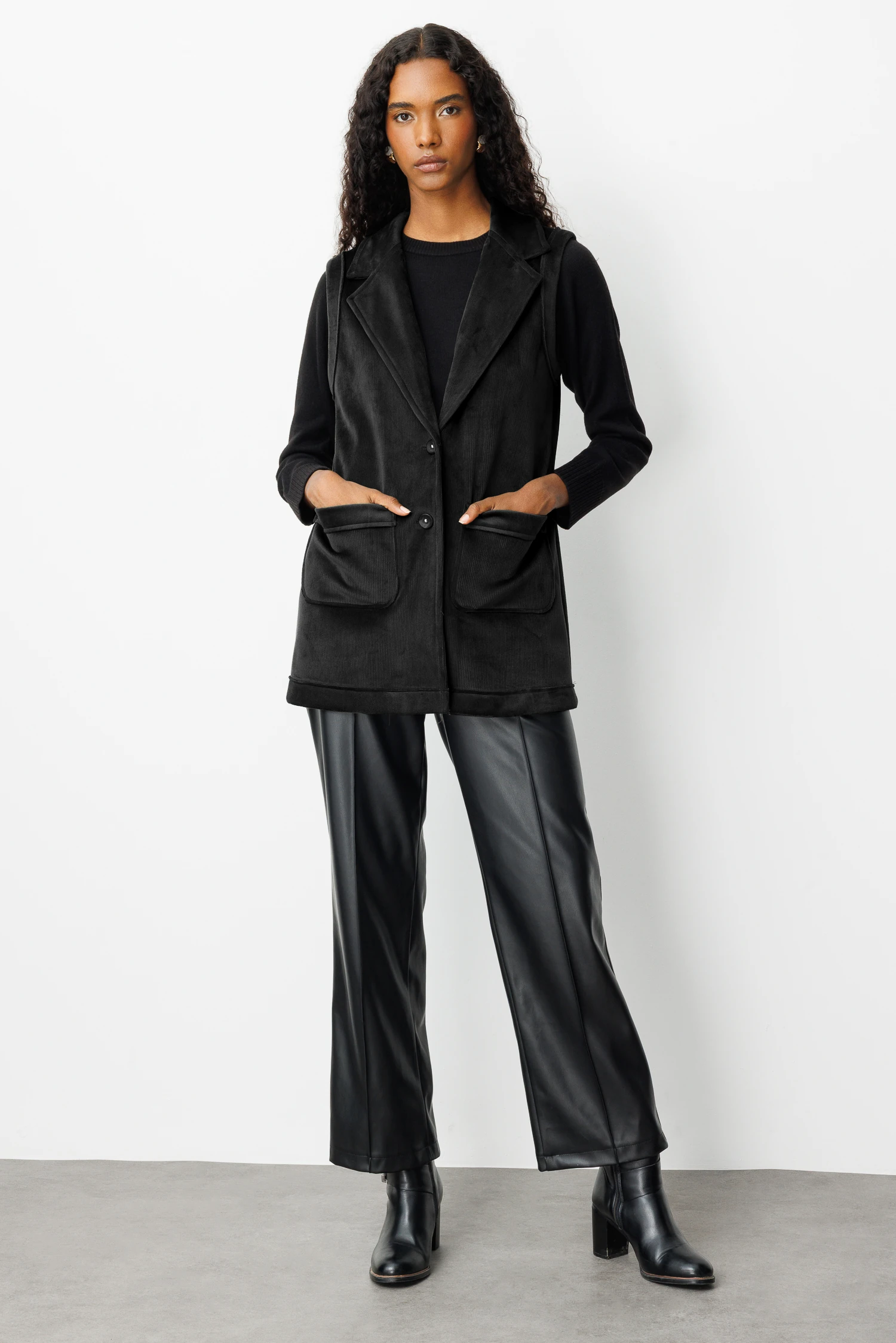 ERKEK YAKA KÜRK YELEK 9205 - SİYAH