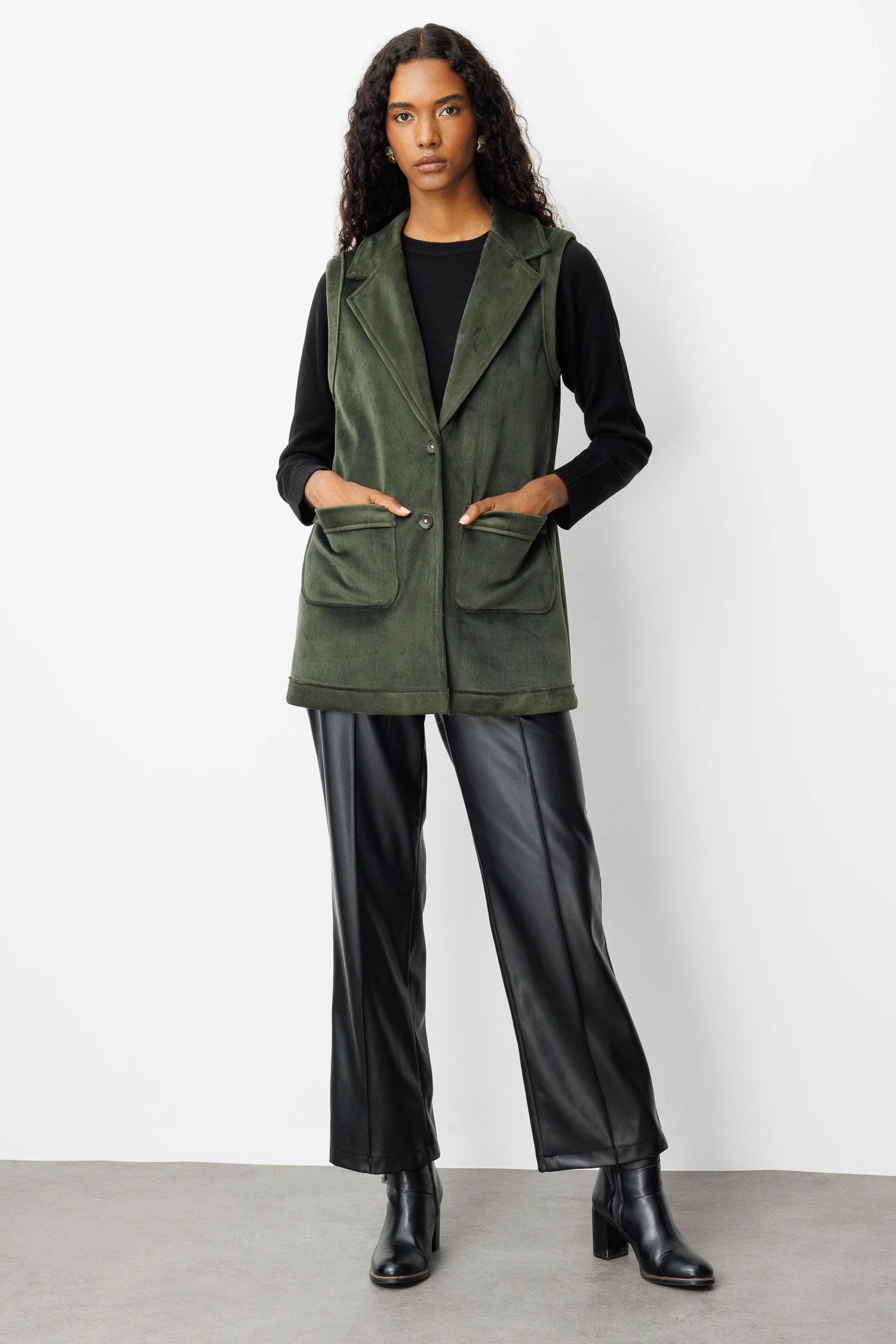 ERKEK YAKA KÜRK YELEK 9205 - HAKİ