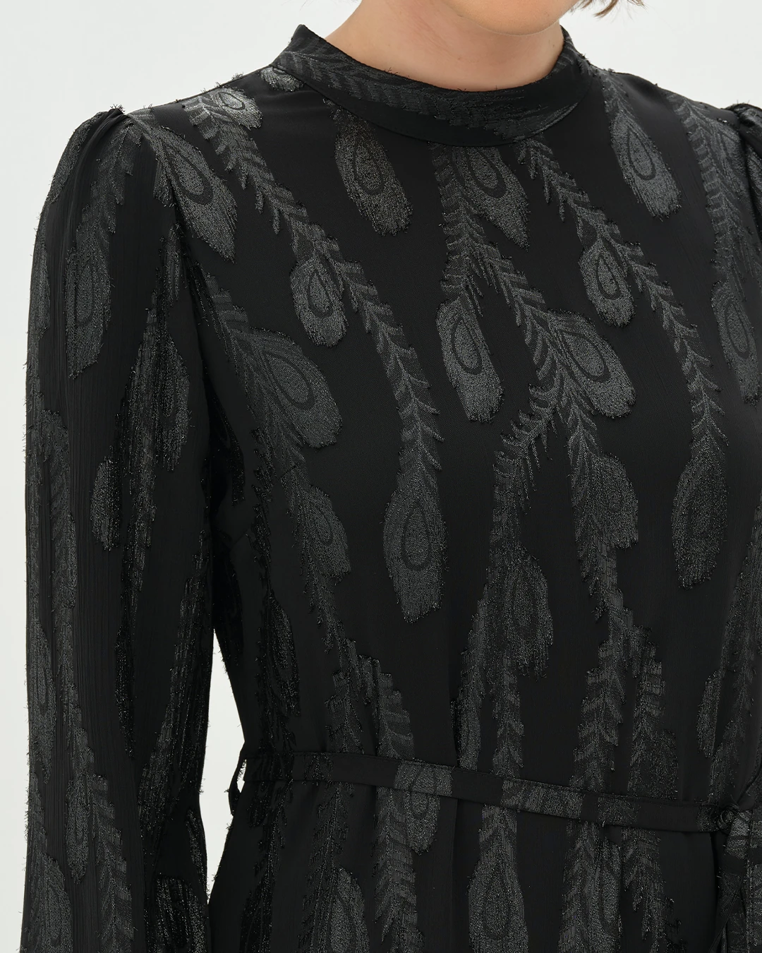 VOLANLI SİMLİ ŞİFON ELBİSE 5121