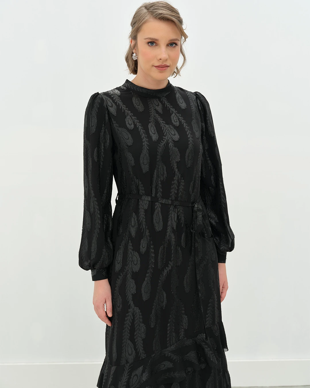 VOLANLI SİMLİ ŞİFON ELBİSE 5121