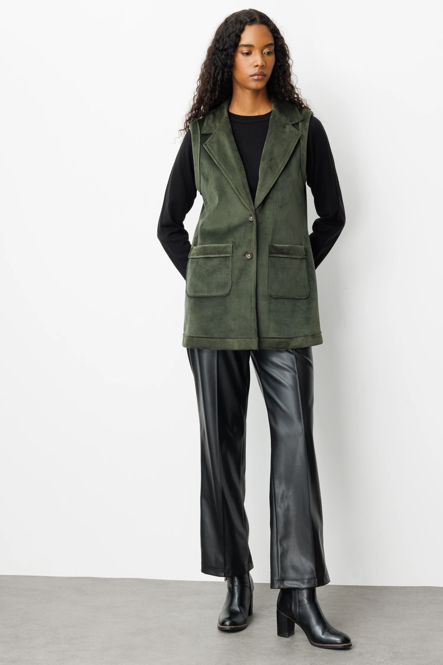 ERKEK YAKA KÜRK YELEK 9205 - HAKİ