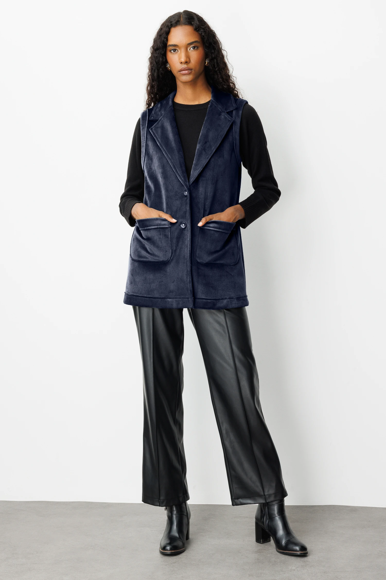 ERKEK YAKA KÜRK YELEK 9205 - İNDİGO