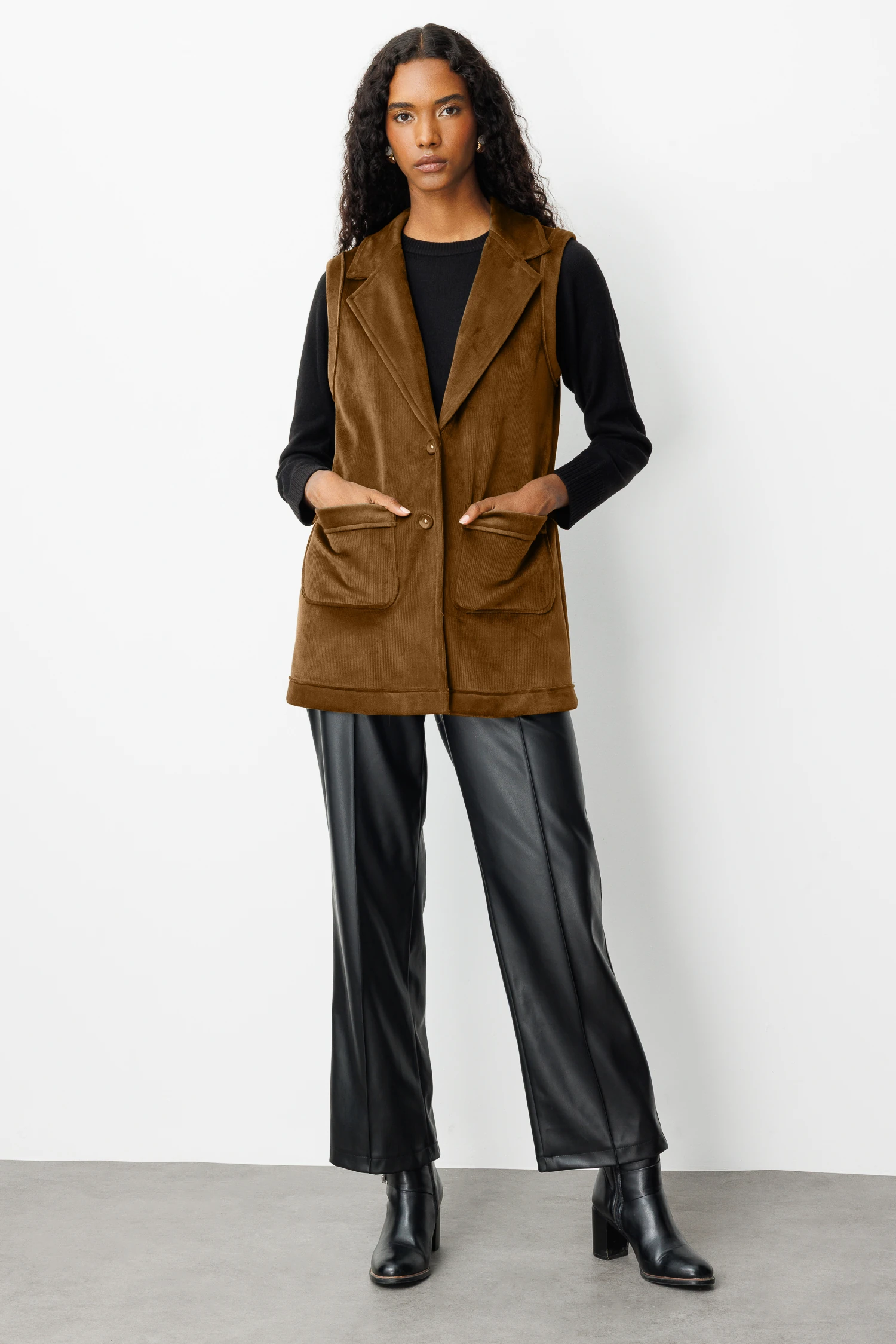 ERKEK YAKA KÜRK YELEK 9205 - KAHVERENGİ