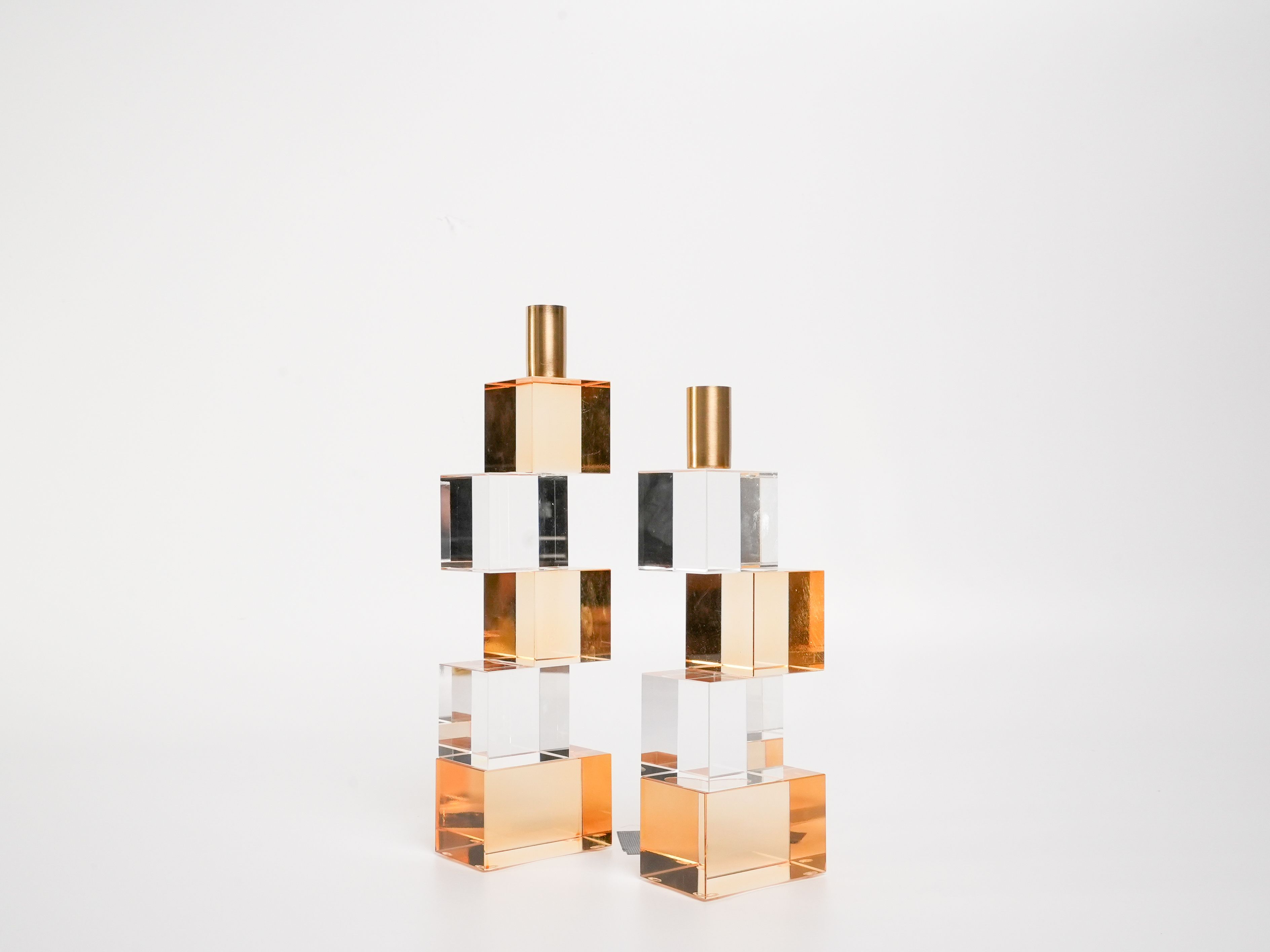 Crystal Steps – Modern Blok Kristal Şamdan amber