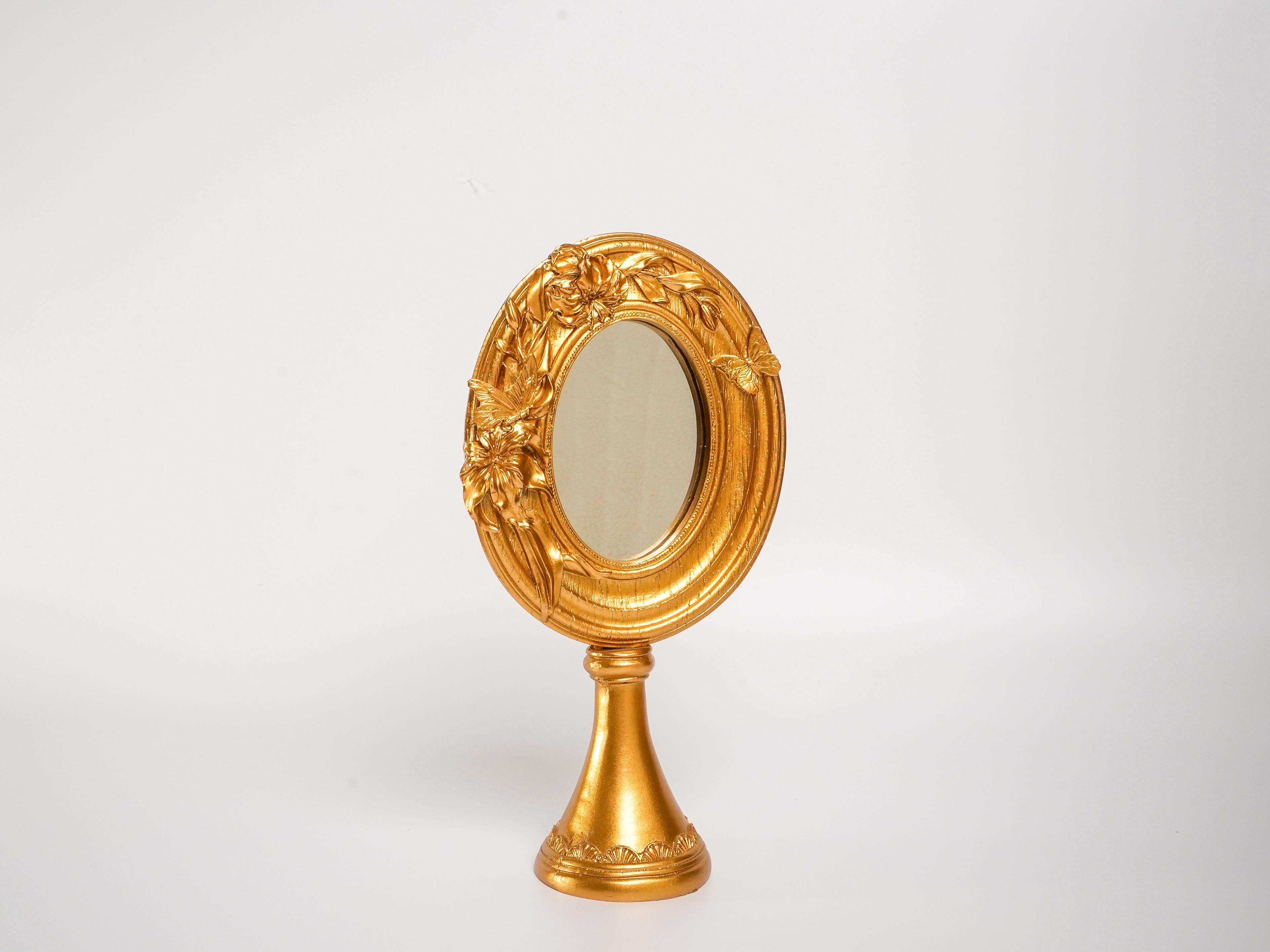 Vintage Noir Gül Kabartmalı Makyaj Aynası  - Gold