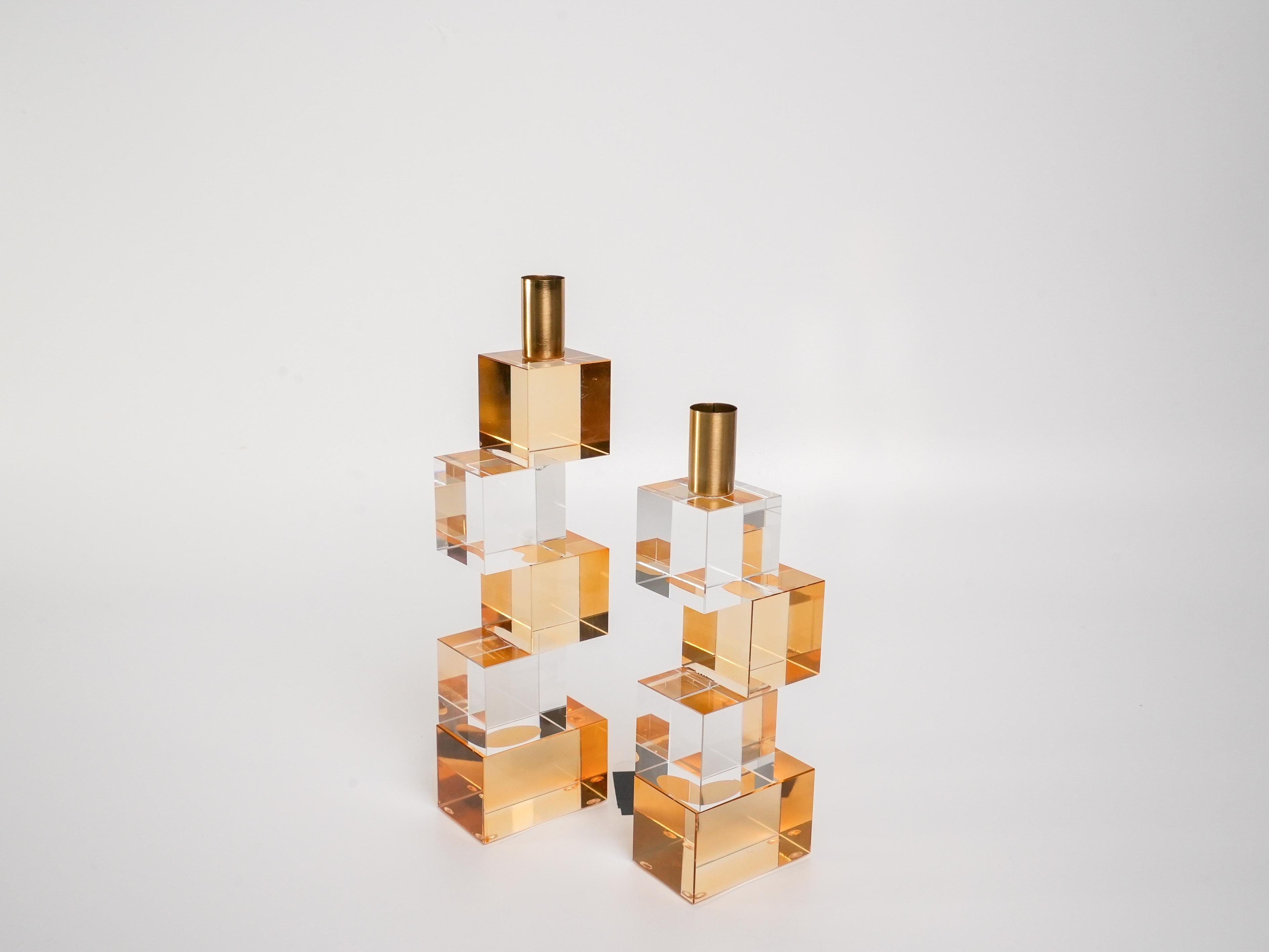 Crystal Steps – Modern Blok Kristal Şamdan amber