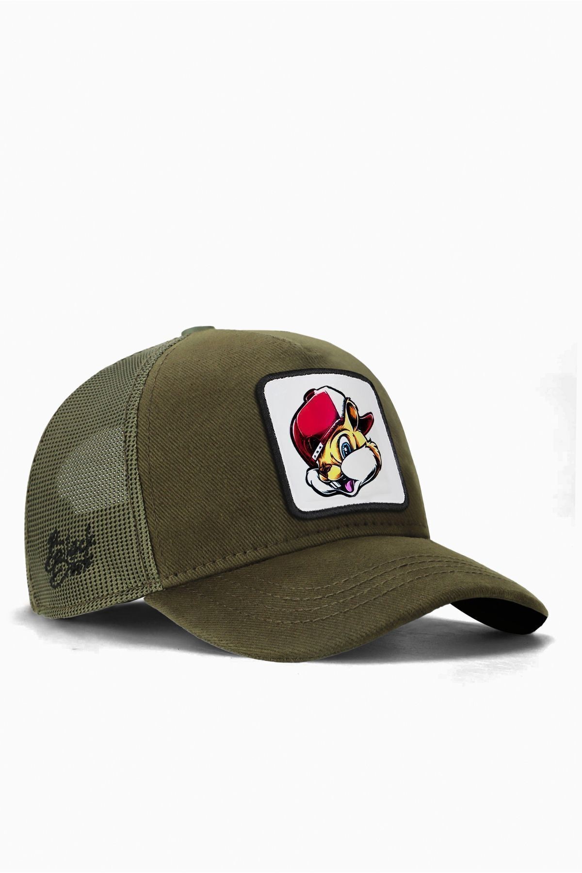 Gorra infantil caqui trucker con logo de ardilla