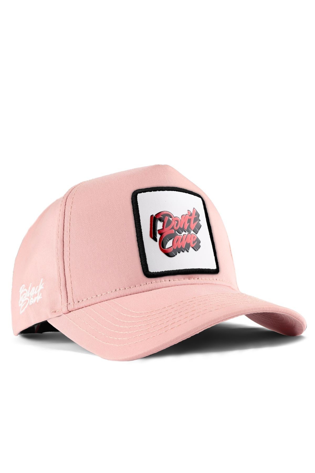 Salmon-colored baseball cap with I Don't Care logo