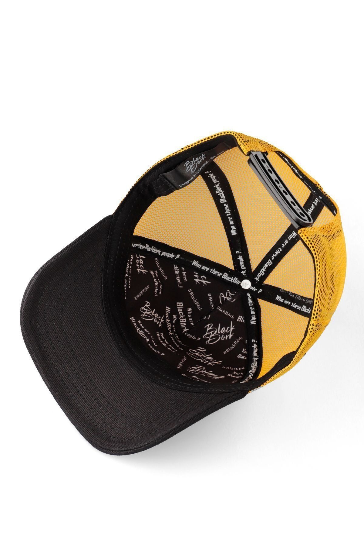 Gorra trucker negre-groc amb logo d'eriçó