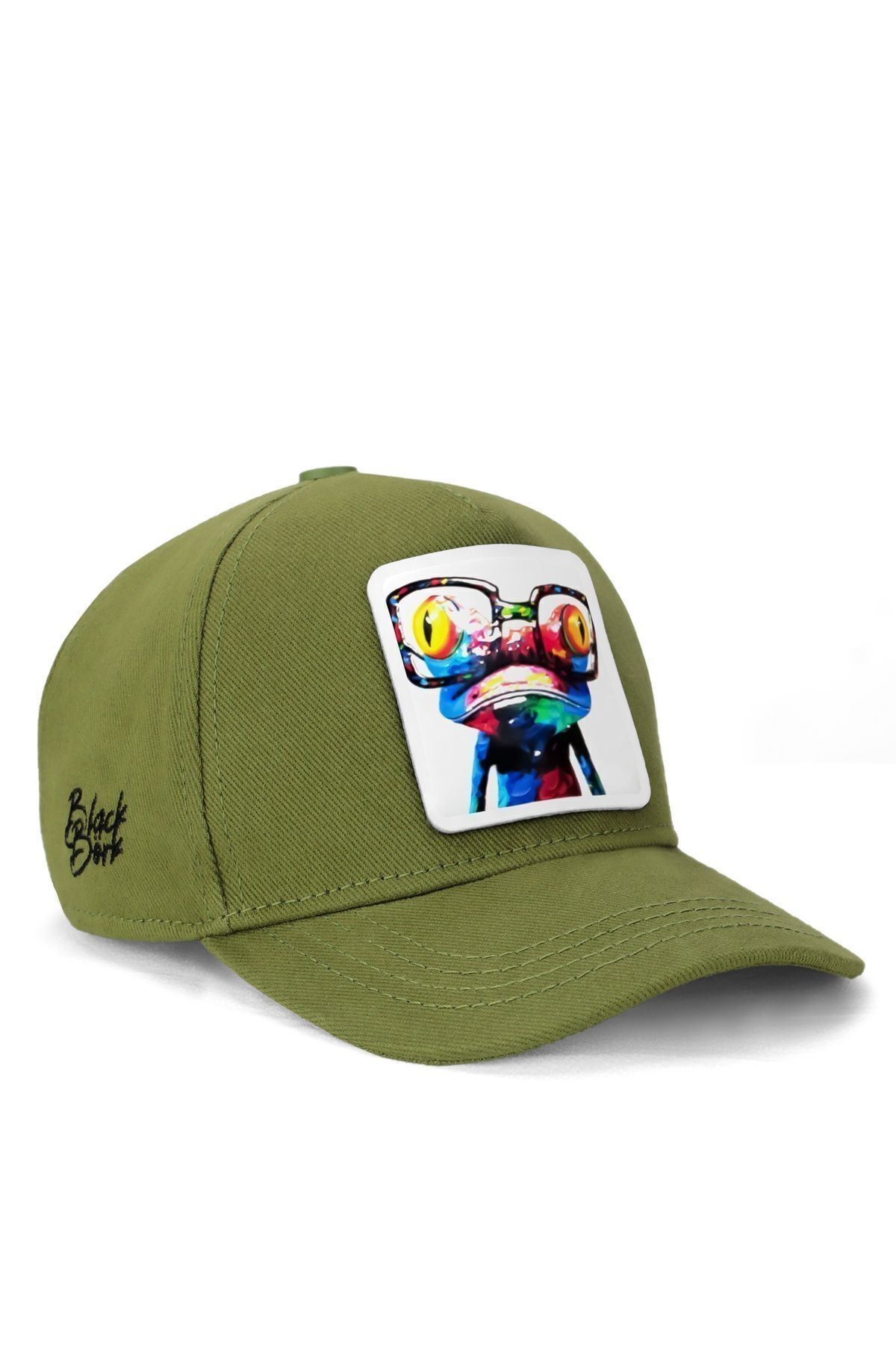 Green children's baseball cap with chameleon logo