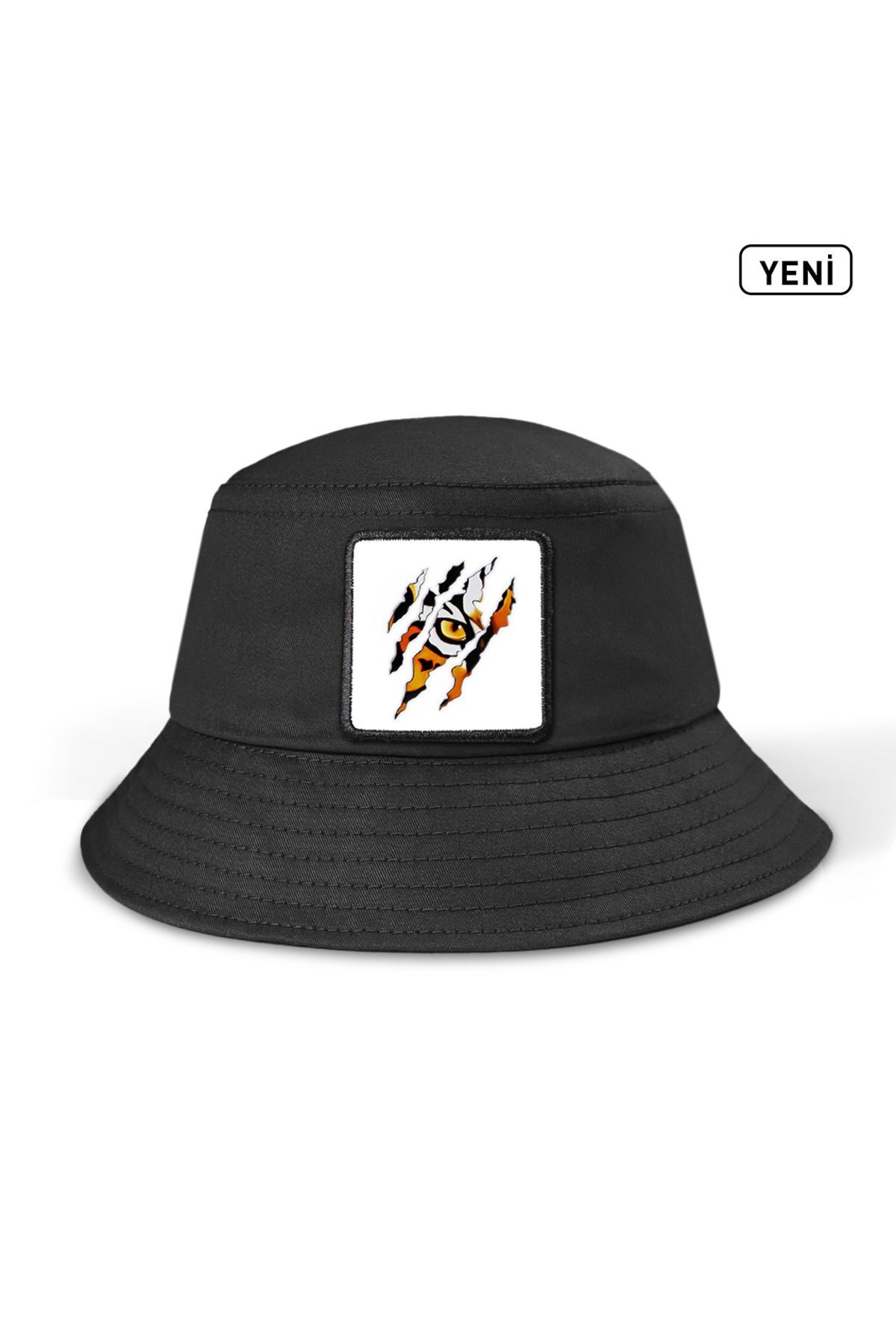Gorra tipo bucket negra con logo de tigre